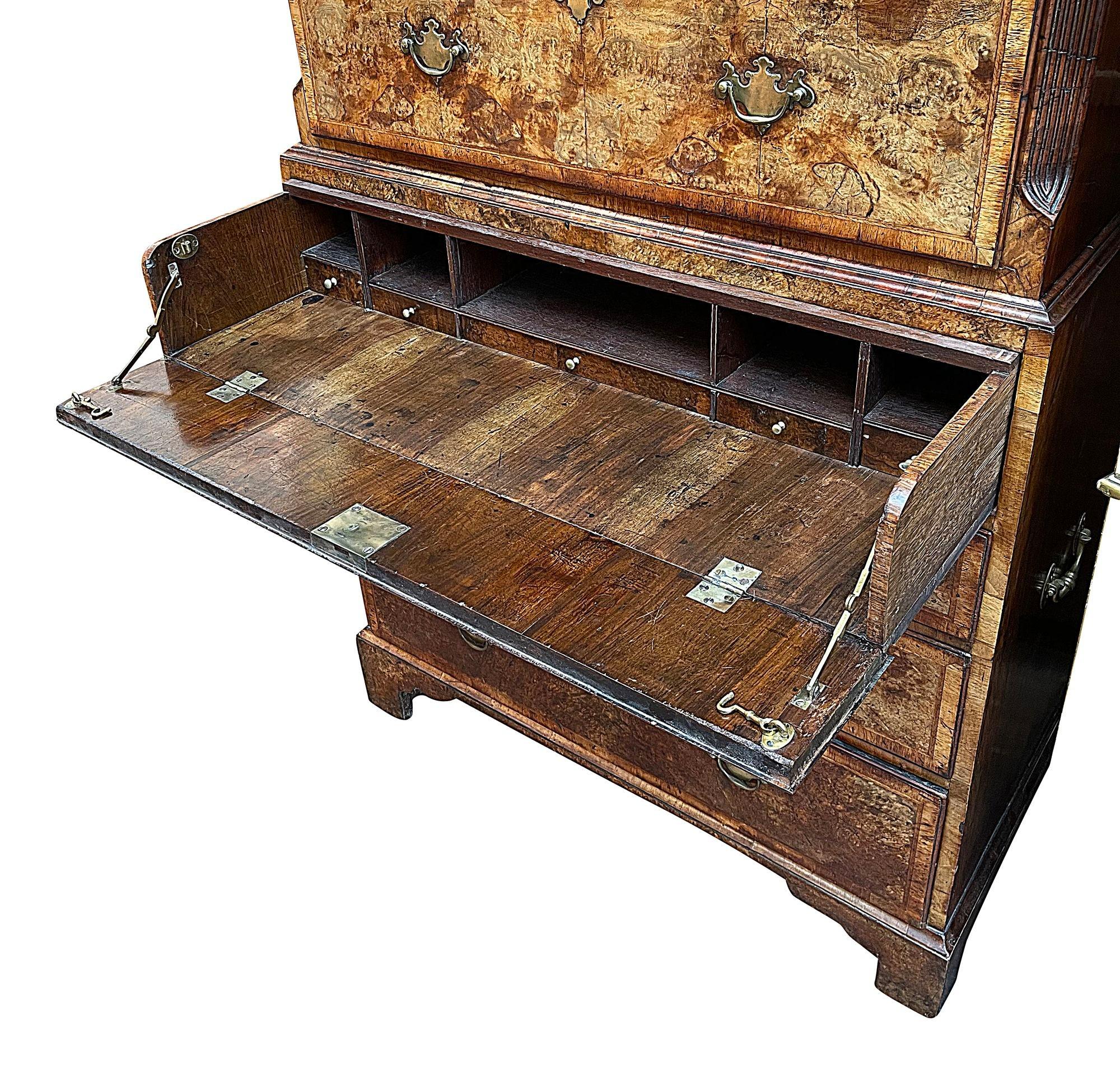 English Georgian Walnut Chest on chest with Secretaire, circa 1760 For Sale