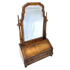 Georgian Walnut Dressing Table Bureau Mirror in the Queen Anne Manner ca. 1800