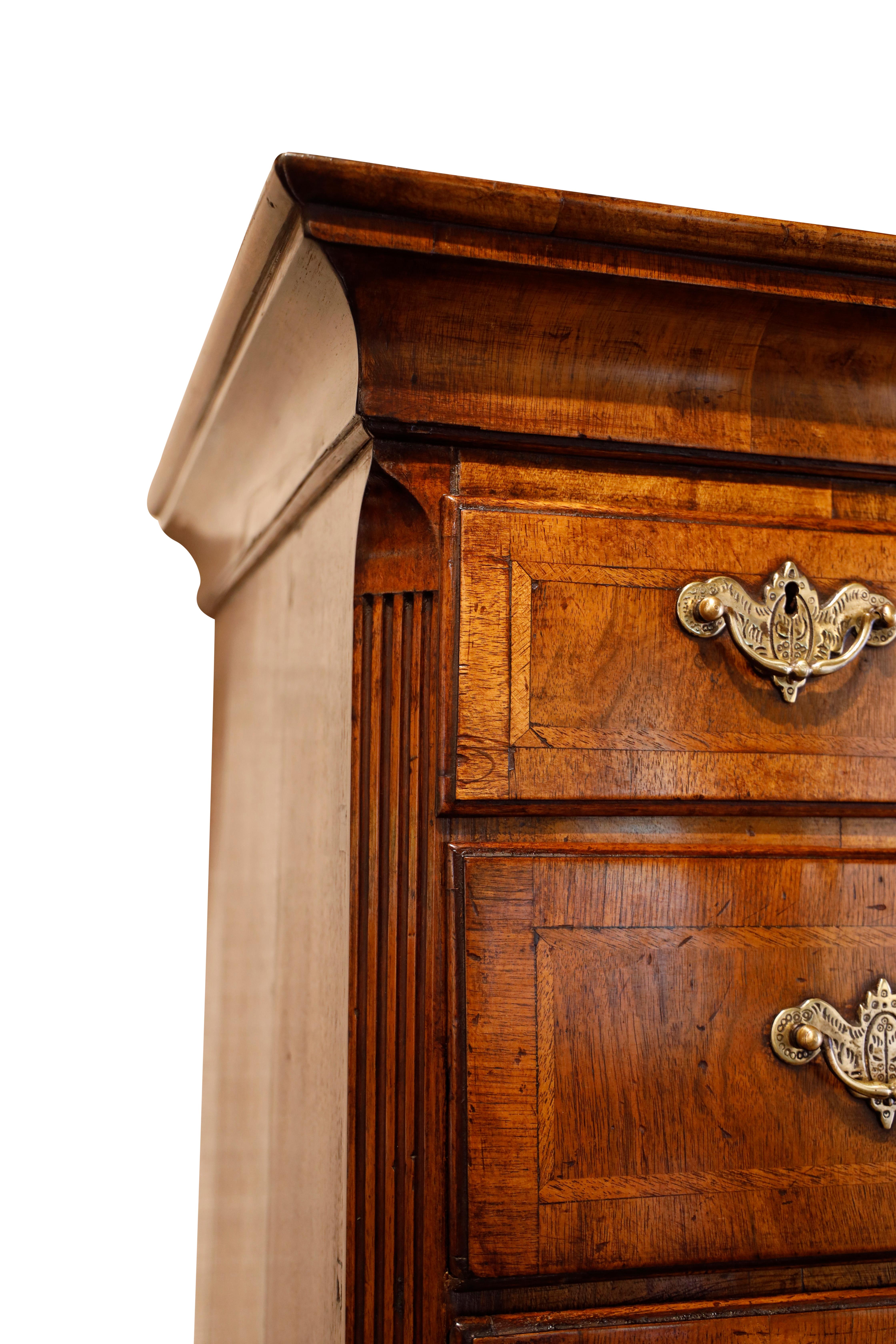 Inlay Georgian Walnut & Oak Chest on Chest For Sale