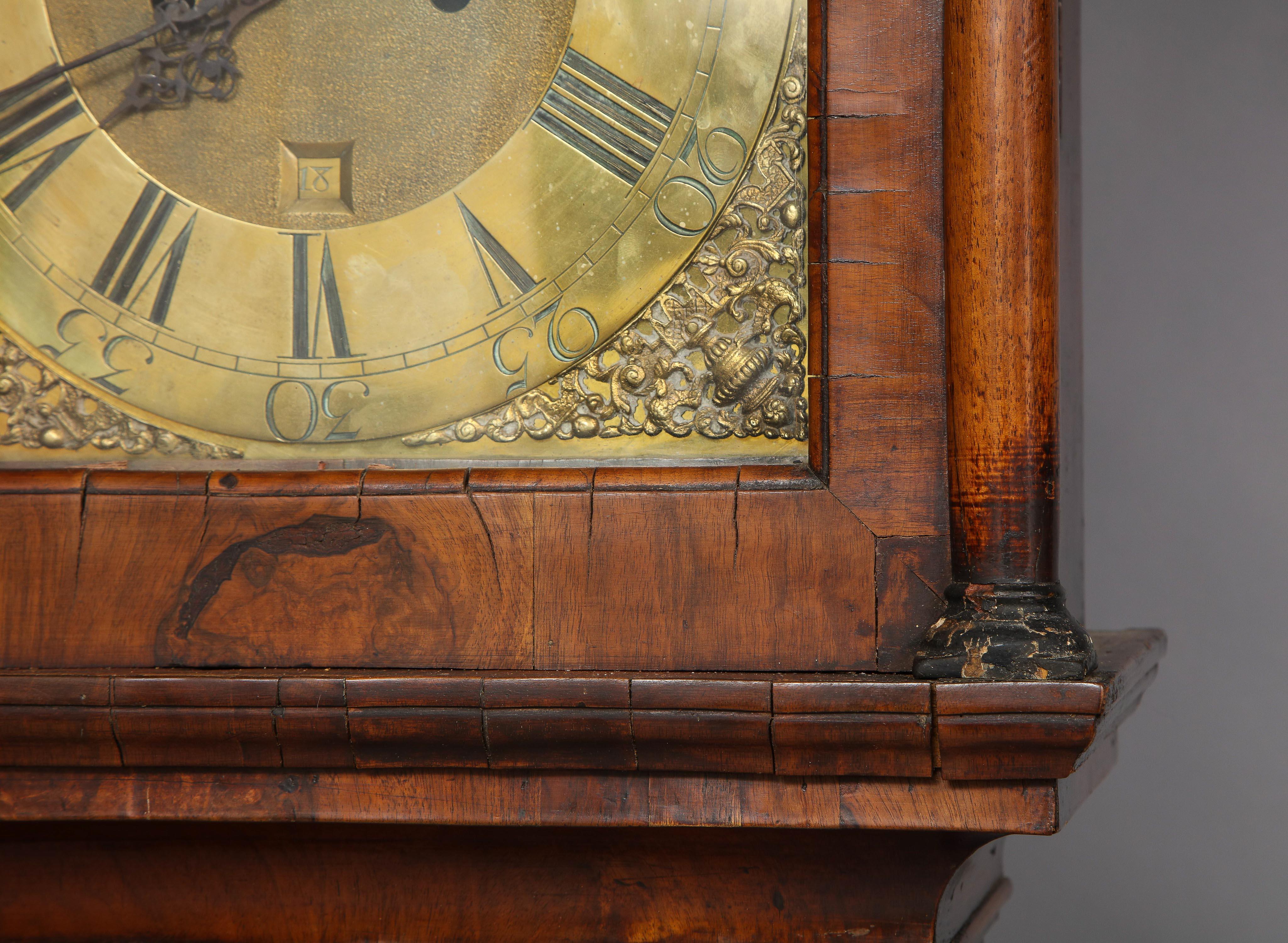 Brass Georgian Walnut Tall Case Clock by Thomas Smith of Norwich For Sale