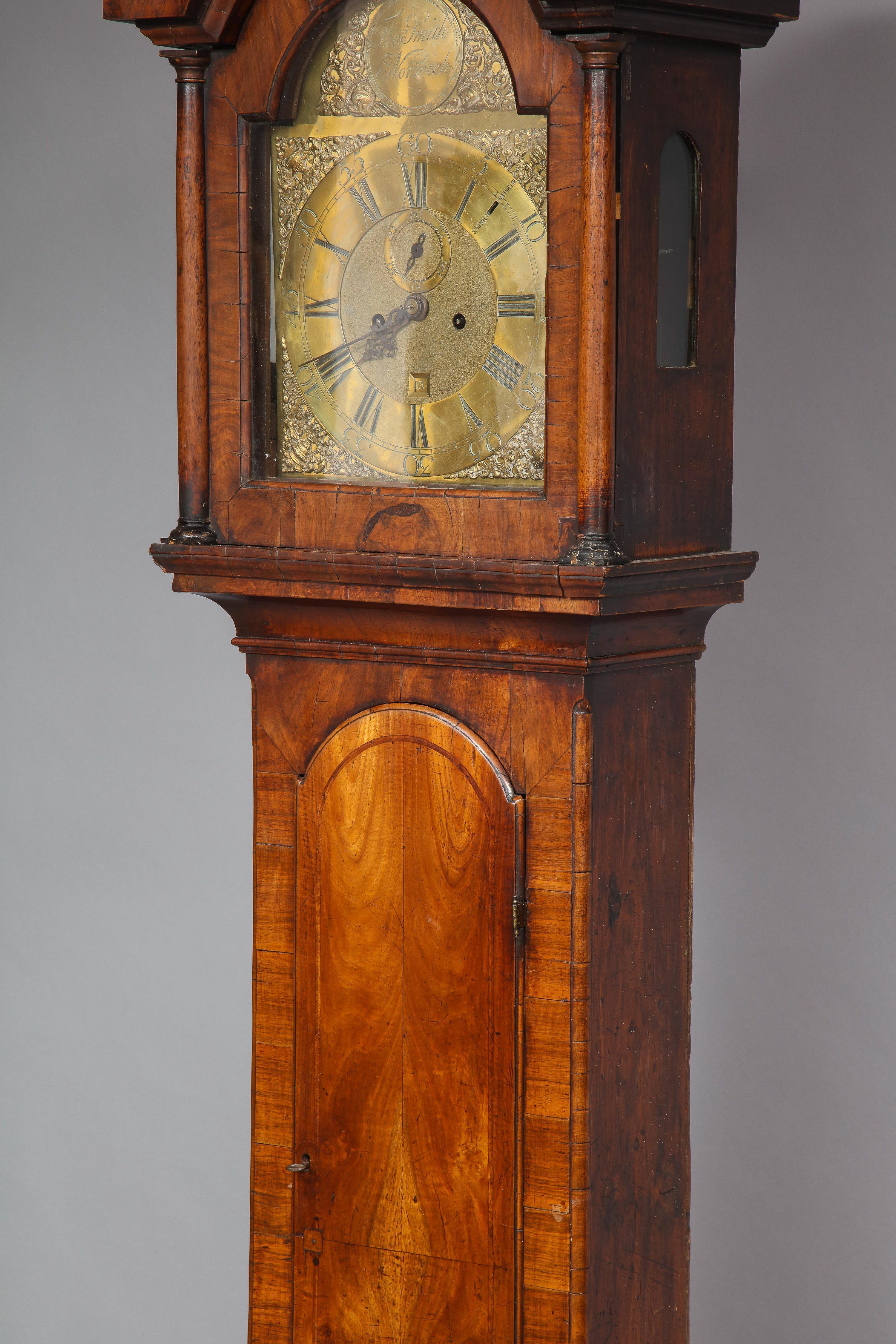 Georgian Walnut Tall Case Clock by Thomas Smith of Norwich In Good Condition For Sale In Greenwich, CT