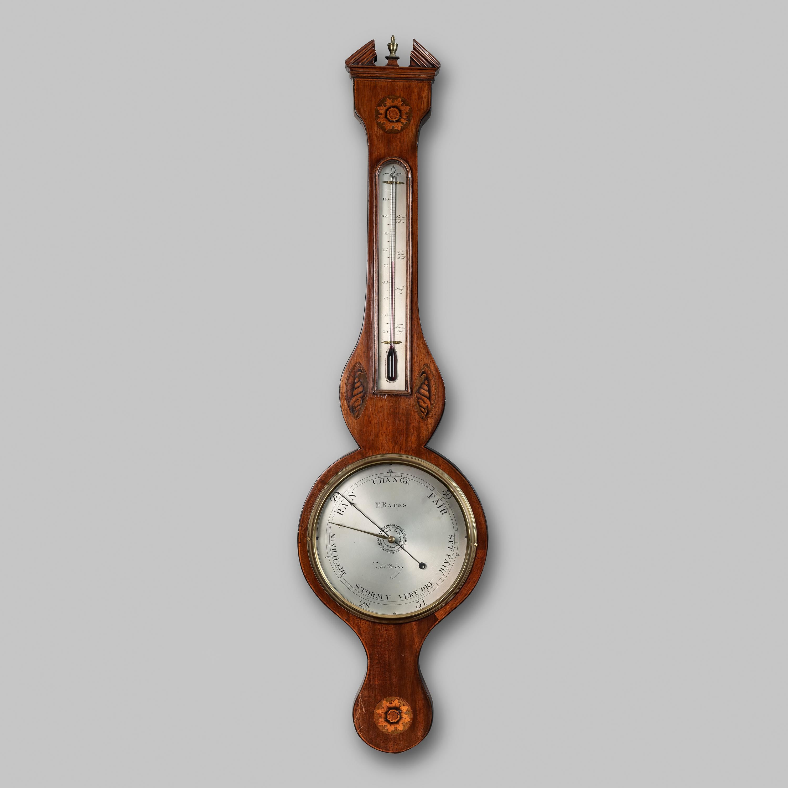 English 18th Century Antique Georgian Mahogany Wheel Barometer by E. Bates of Kettering For Sale