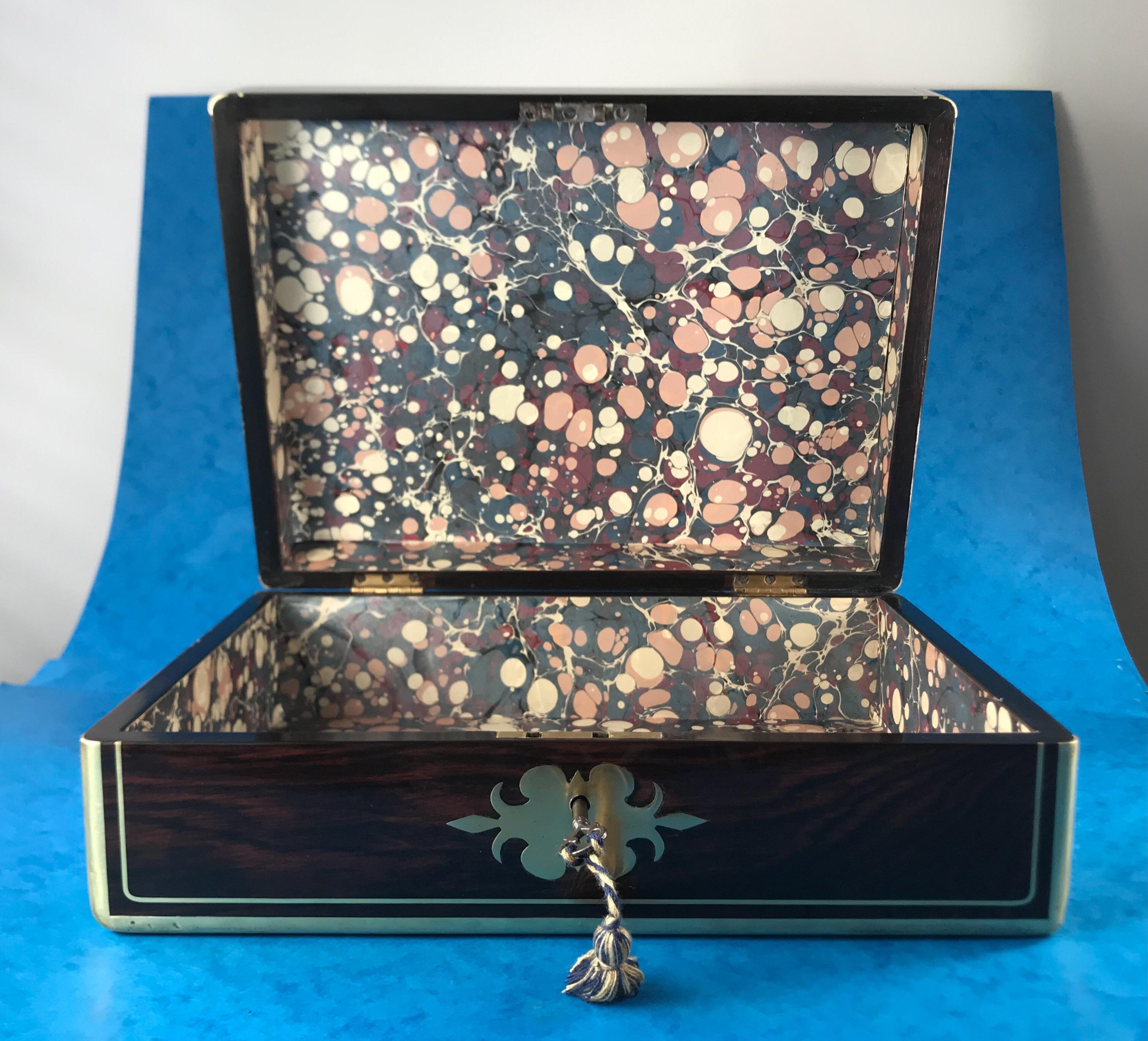 Georgian William IV 1830 Brass Bound Brass Inlaid Rosewood Box 5