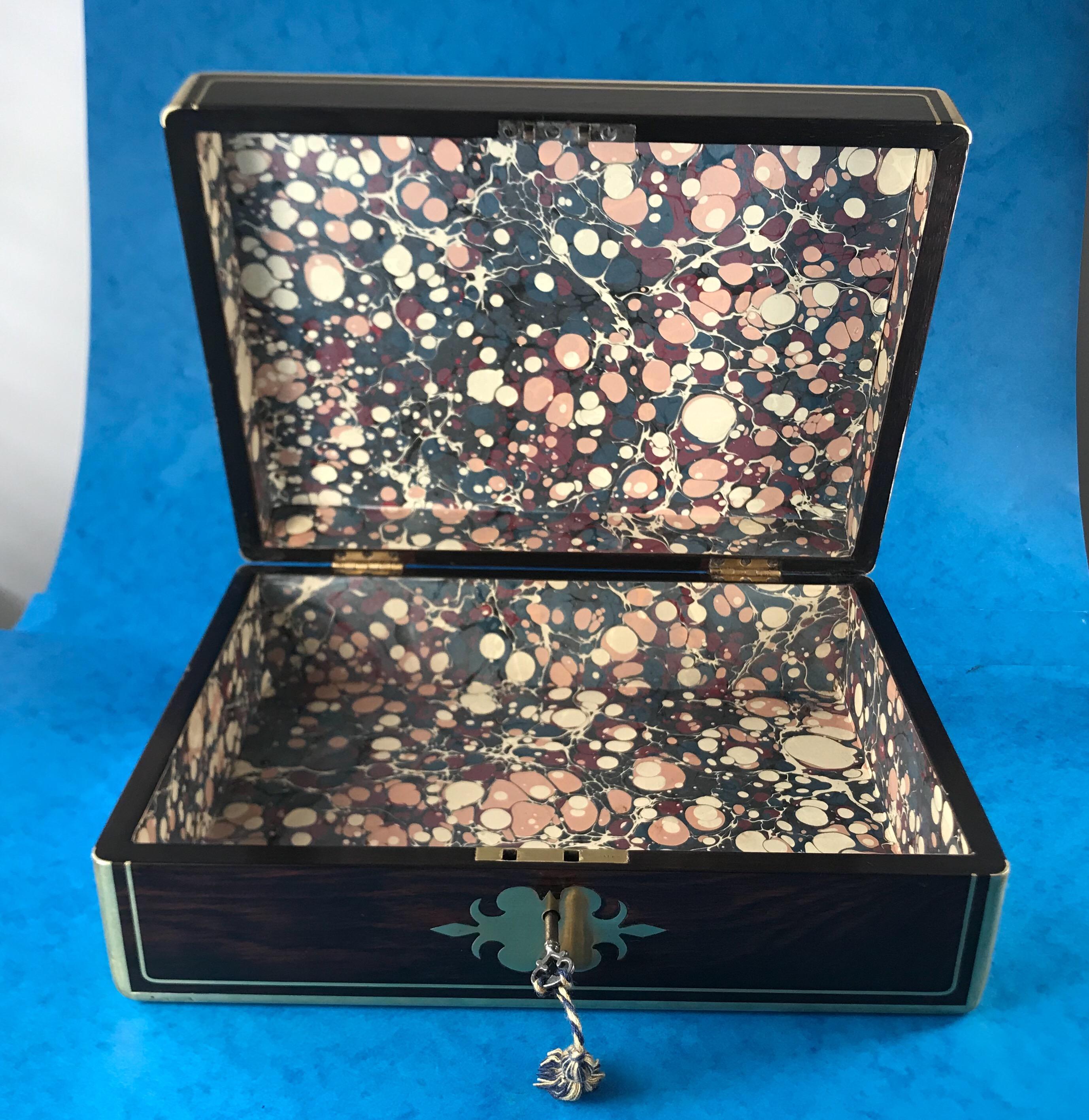 Georgian William IV 1830 Brass Bound Brass Inlaid Rosewood Box 6