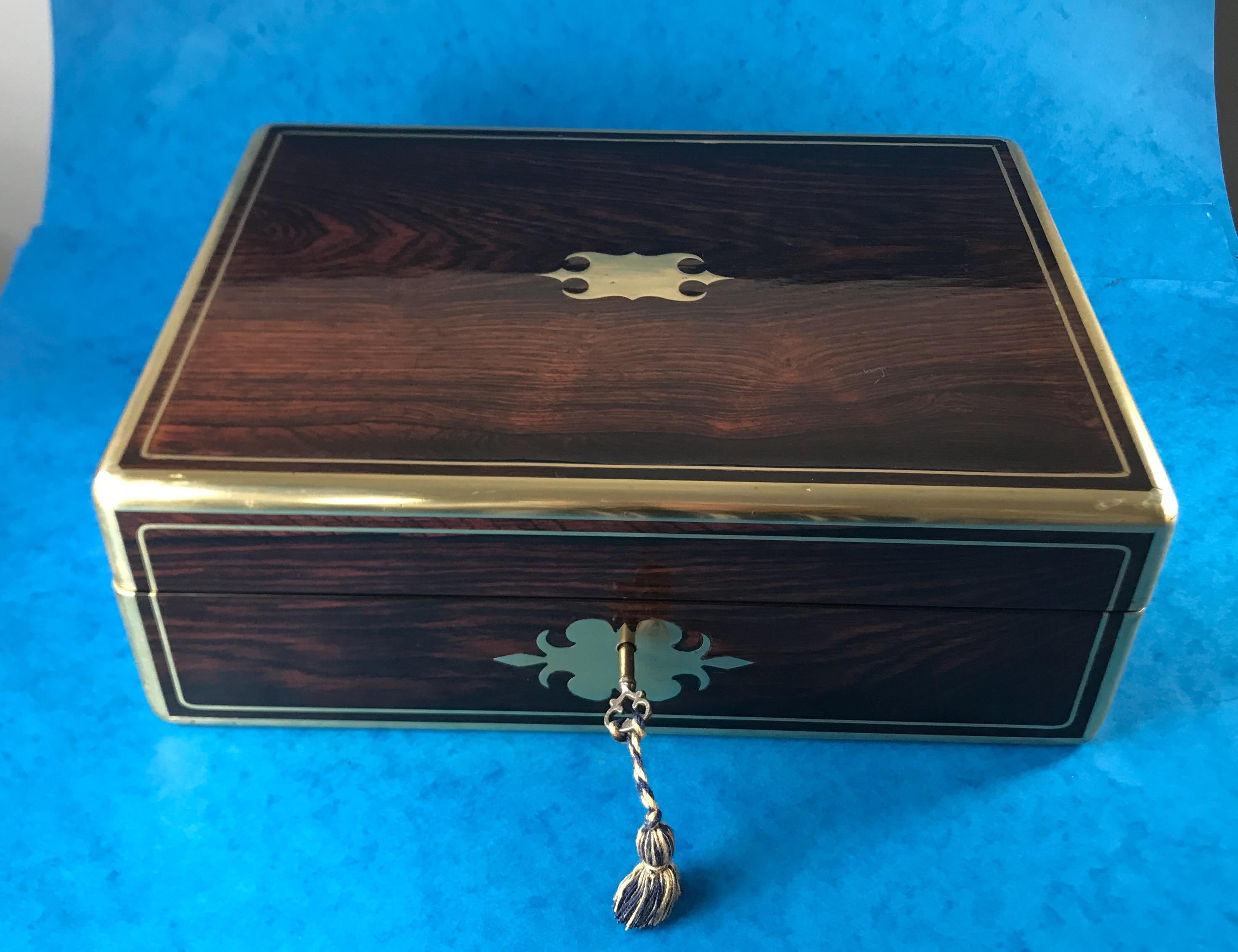 Other Georgian William IV 1830 Brass Bound Brass Inlaid Rosewood Box