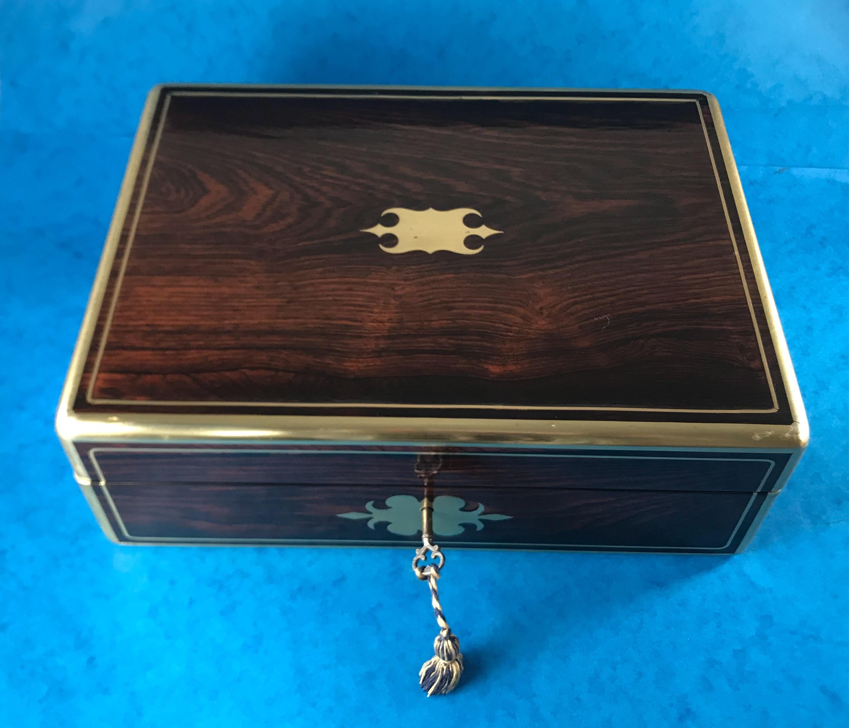 19th Century Georgian William IV 1830 Brass Bound Brass Inlaid Rosewood Box