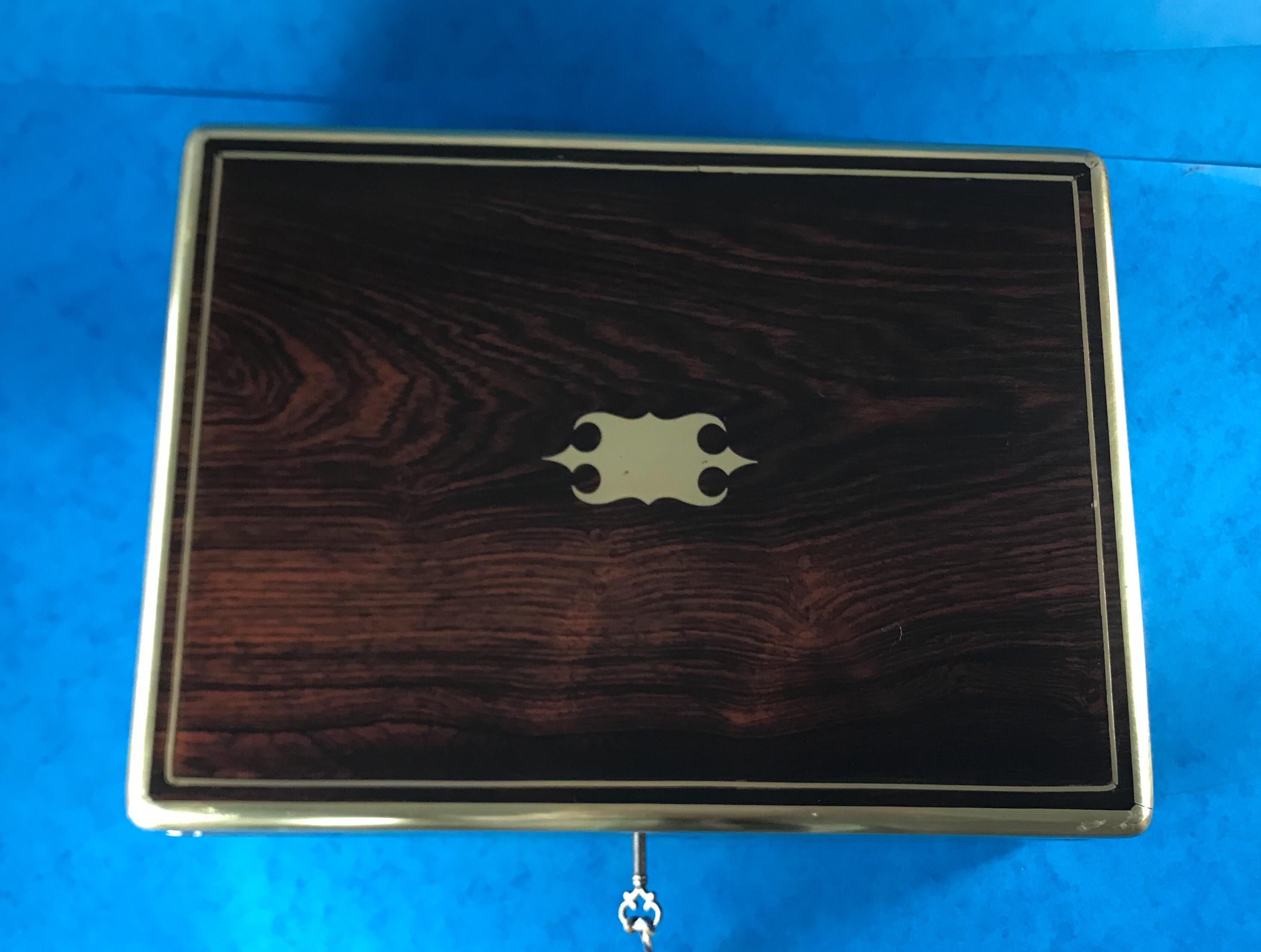 Georgian William IV 1830 Brass Bound Brass Inlaid Rosewood Box 1