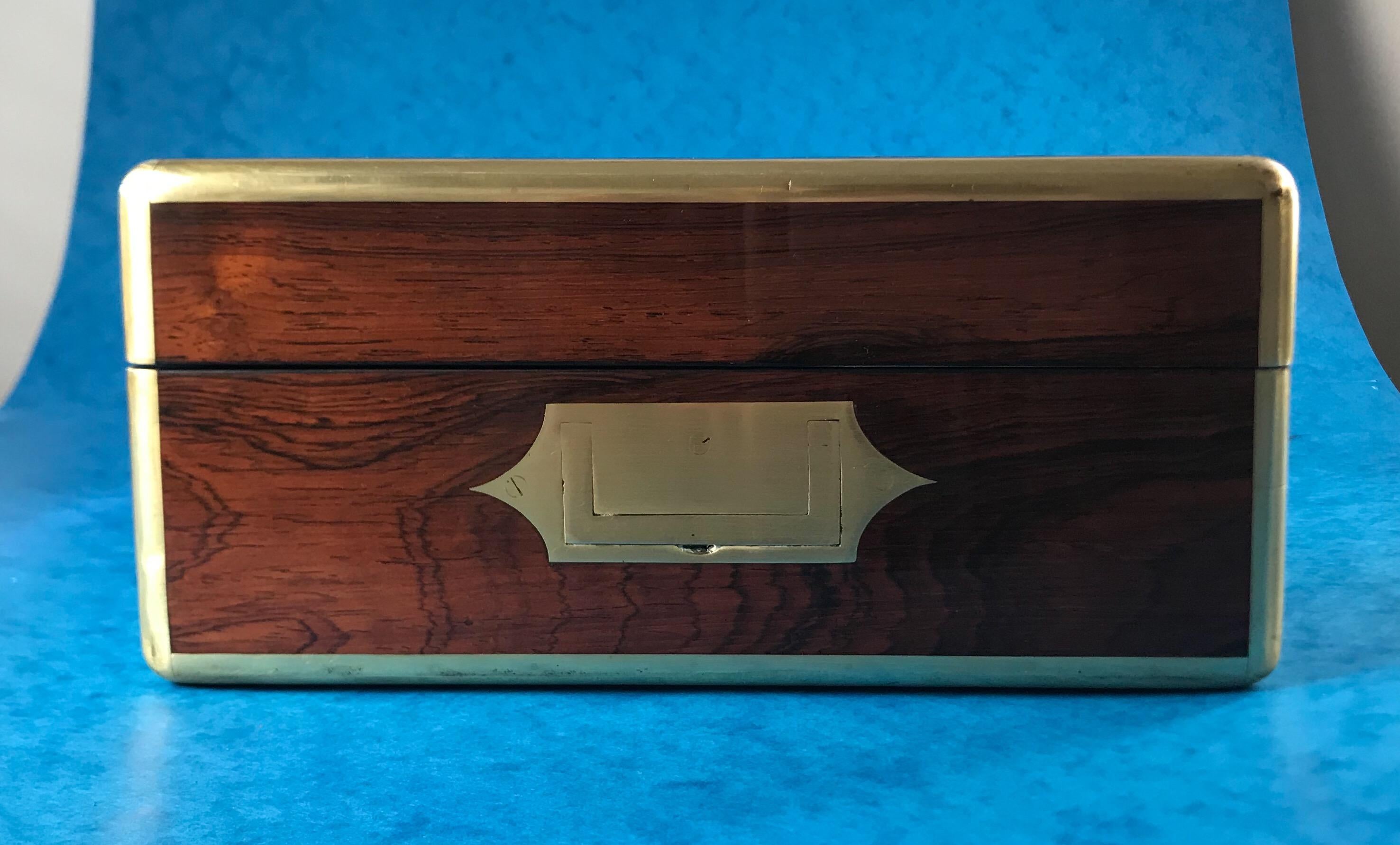 Georgian William IV 1830 Brass Bound Brass Inlaid Rosewood Box 2