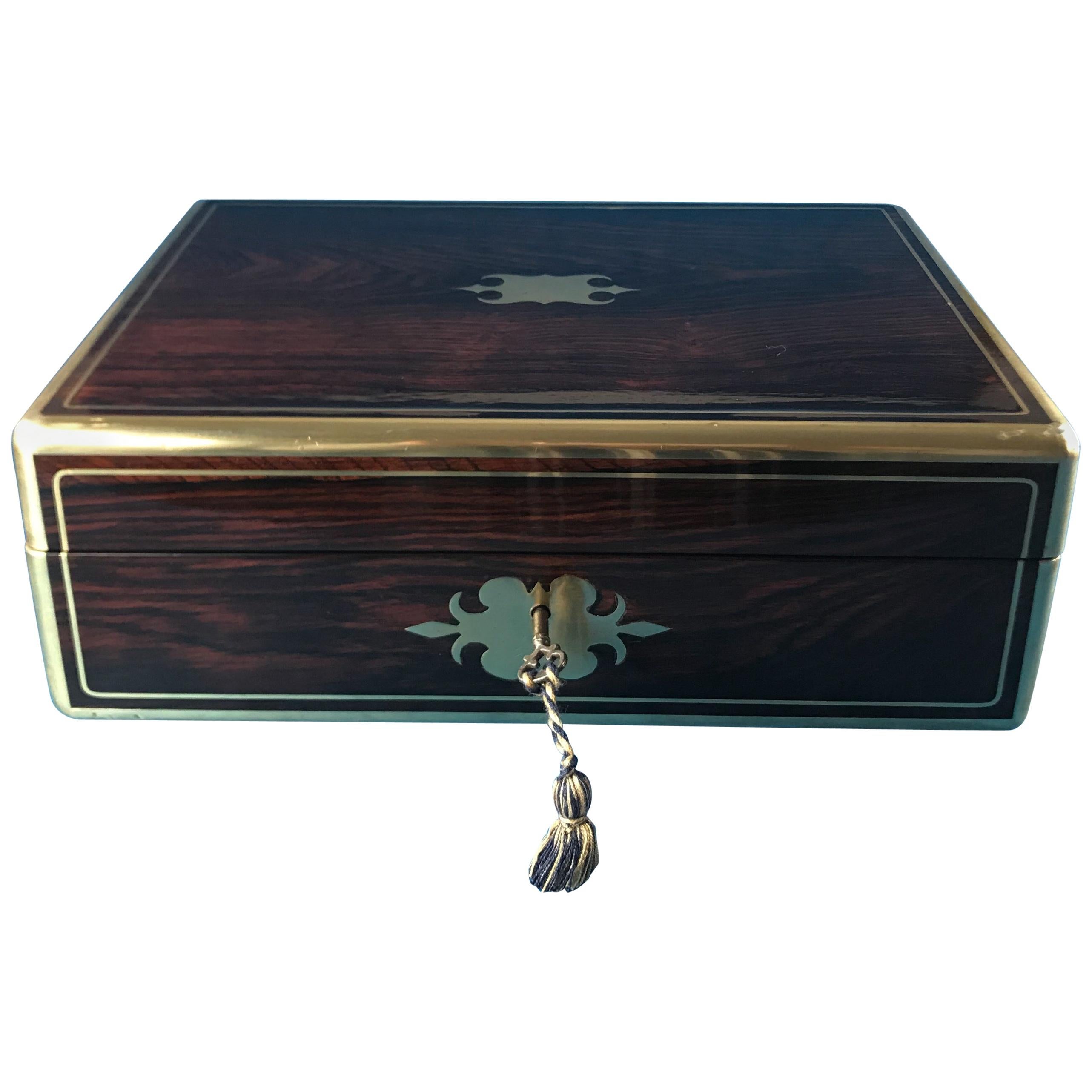 Georgian William IV 1830 Brass Bound Brass Inlaid Rosewood Box