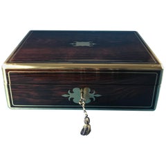 Georgian William IV 1830 Brass Bound Brass Inlaid Rosewood Box