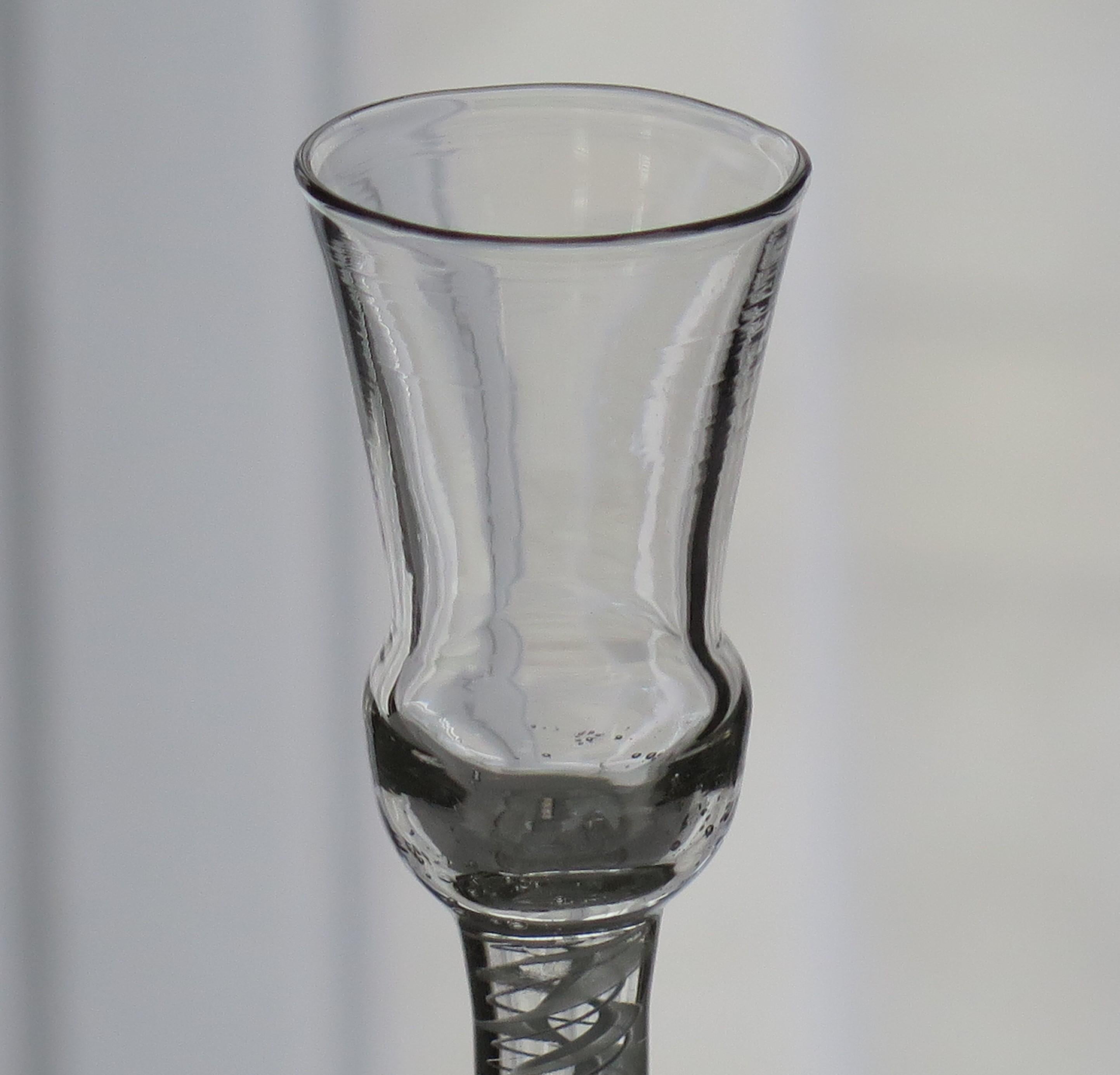 Georgian Wine Drinking Glass Hand Blown Thistle Bowl Cotton Twist Stem, Ca 1755 For Sale 2