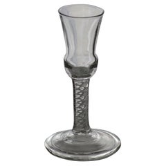 Georgian Wine Drinking Glass Hand Blown Thistle Bowl Cotton Twist Stem, Ca 1755