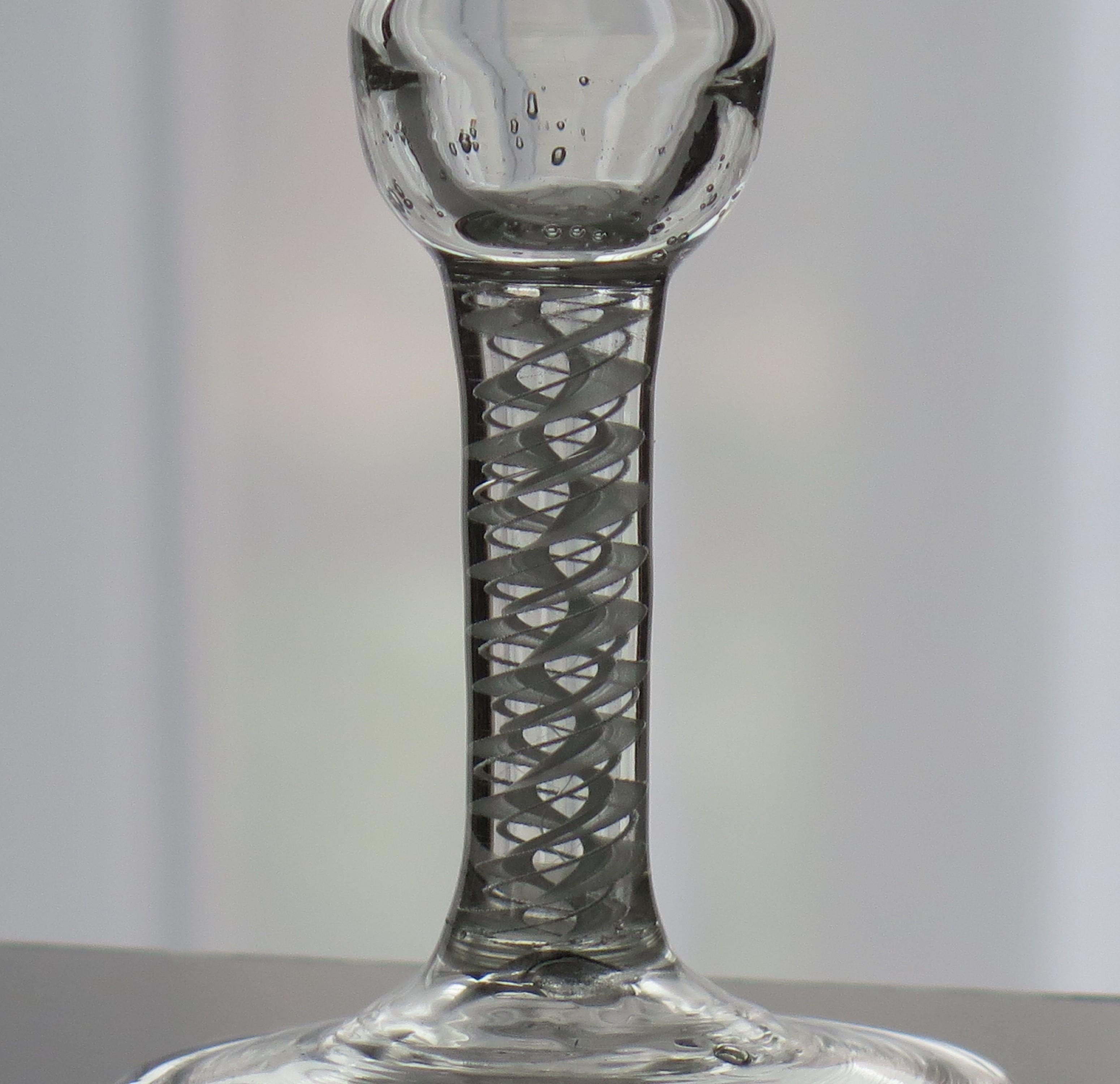 Georgian Wine Drinking Glass Hand Blown Thistle Bowl Cotton Twist Stem, Ca 1755 In Good Condition For Sale In Lincoln, Lincolnshire
