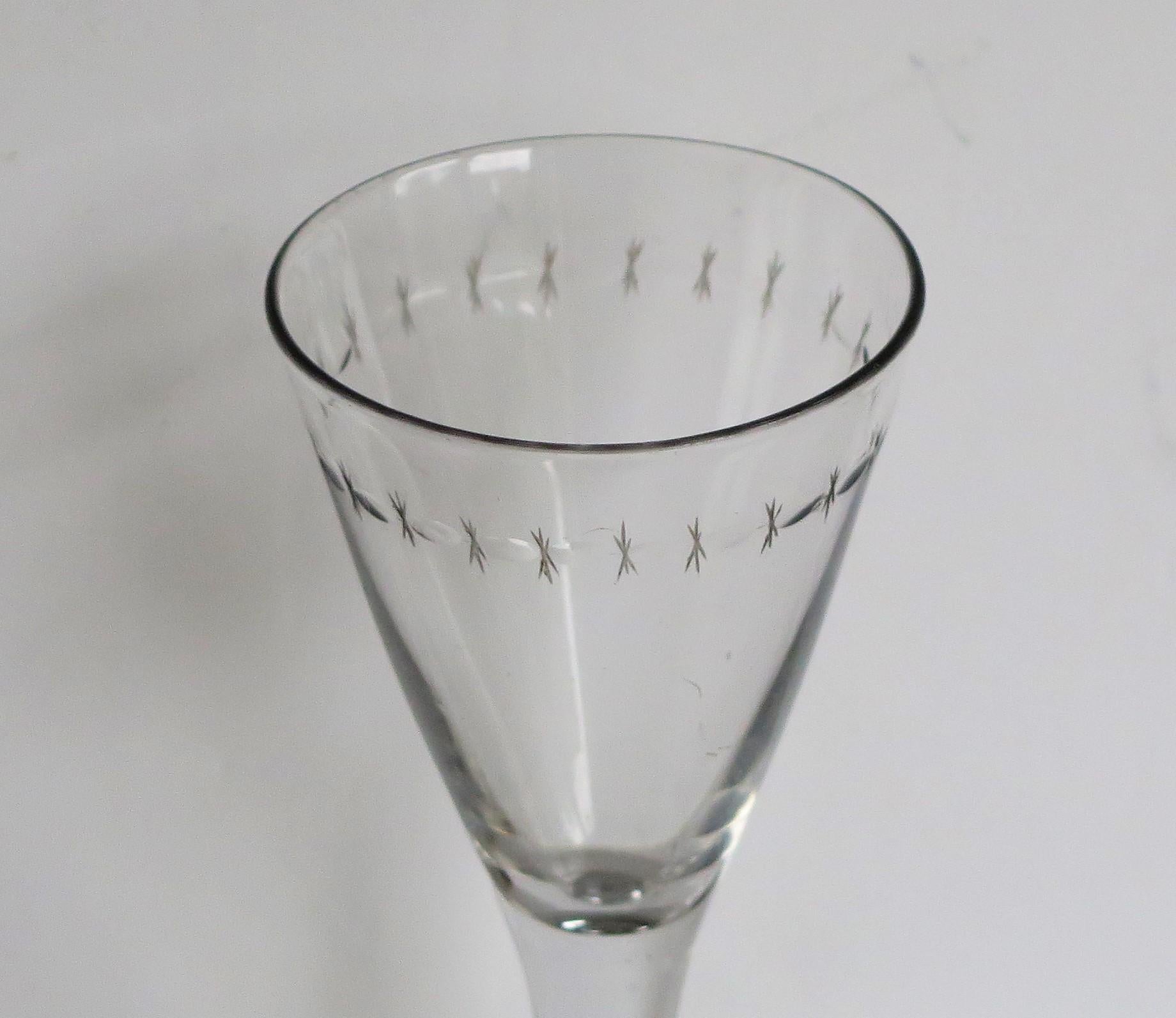 Hand-Crafted Georgian Wine Drinking Glass Hand Blown Engraved with Star and Darts, circa 1790