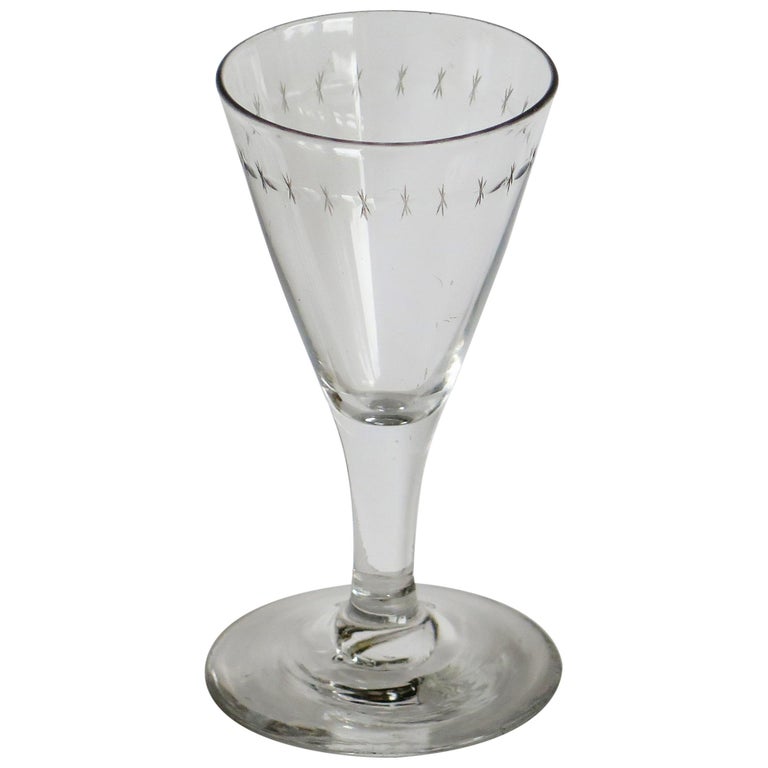 Georgian Wine Drinking Glass Hand Blown Engraved with Star and Darts, circa 1790
