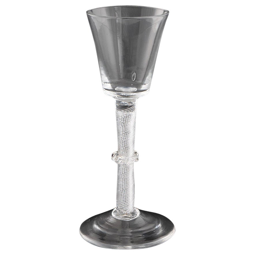 Georgian Wine Glass Air Twist Stem and Vermicular Collar