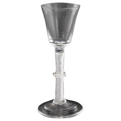 Antique Georgian Wine Glass Air Twist Stem and Vermicular Collar