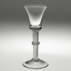 Georgian Wine Glass Air Twist Stem Vermicular Collar c1750