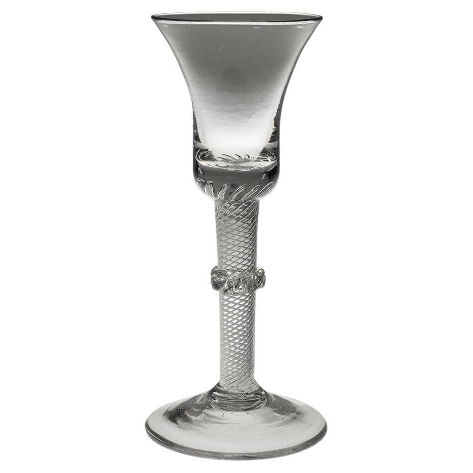Bicchiere da vino georgiano con stelo a torsione d'aria e collare vermicolare c1750