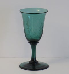 Georgian Wine Glass Bristol Green Bell Bowl Engraved Acorns, English, circa 1815