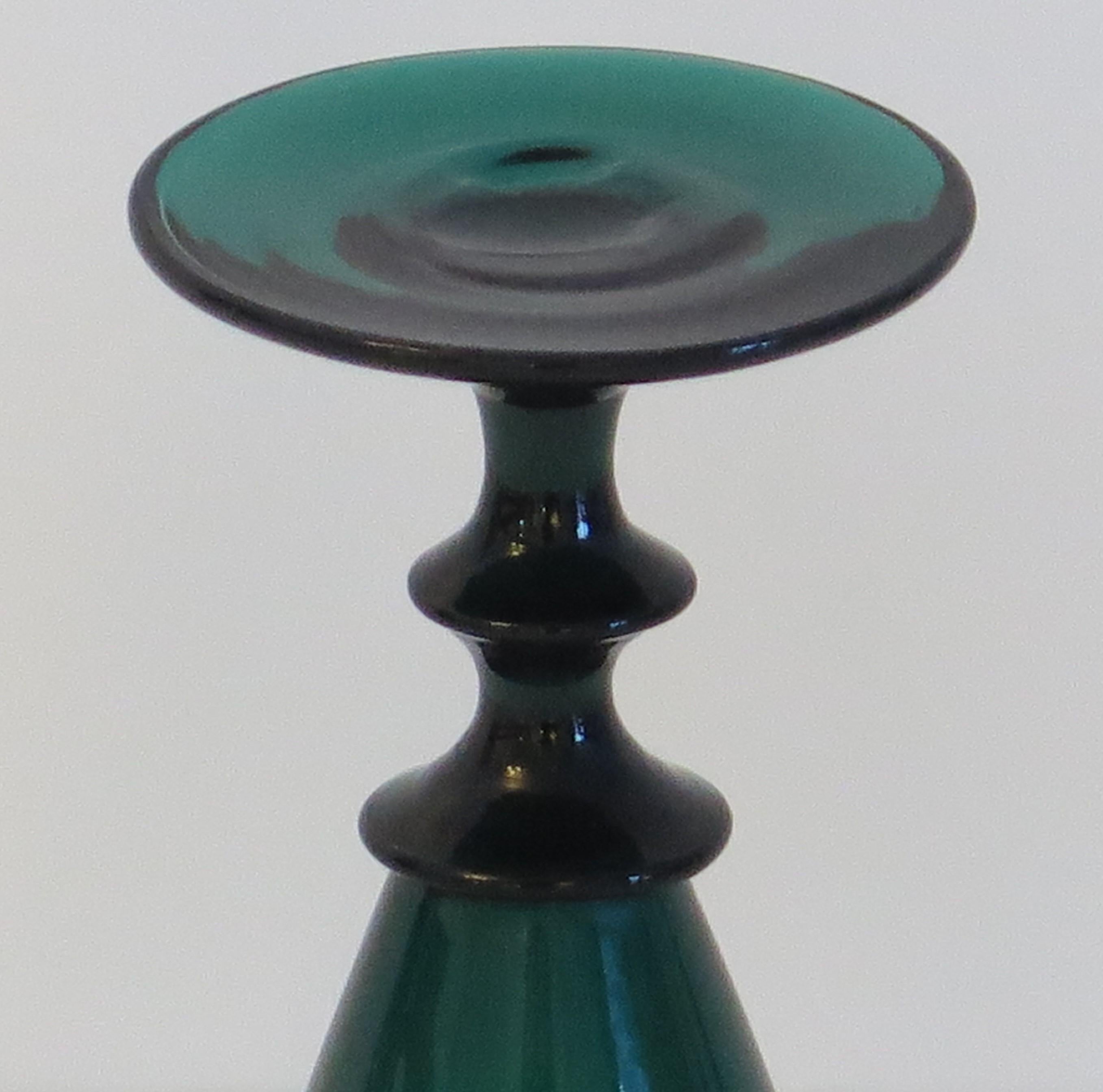 Hand-Crafted Georgian Wine Glass Bristol Green Conical Bowl Knoped Stem, English circa 1815 For Sale