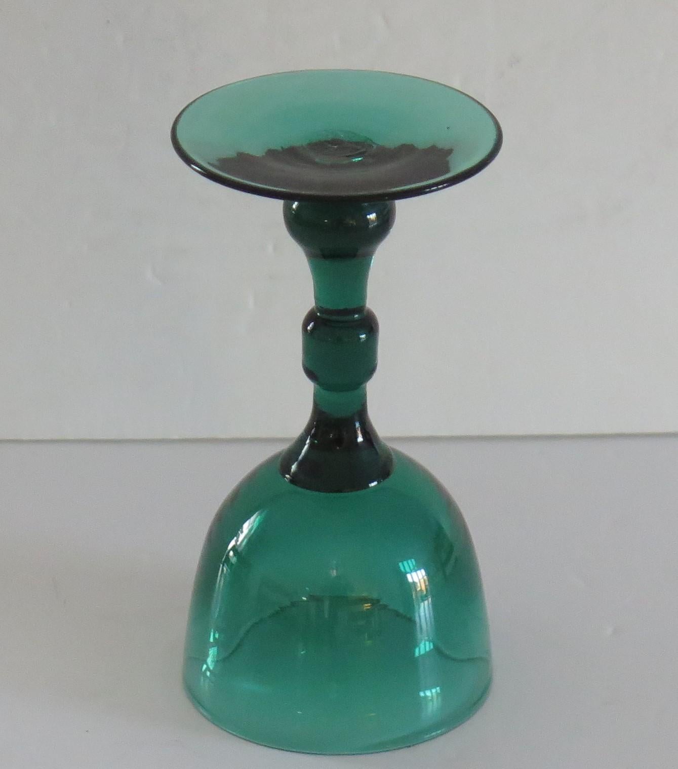 19th Century Georgian Wine Glass Bristol Green Rare Cylinder & Basal Knop, English circa 1815 For Sale