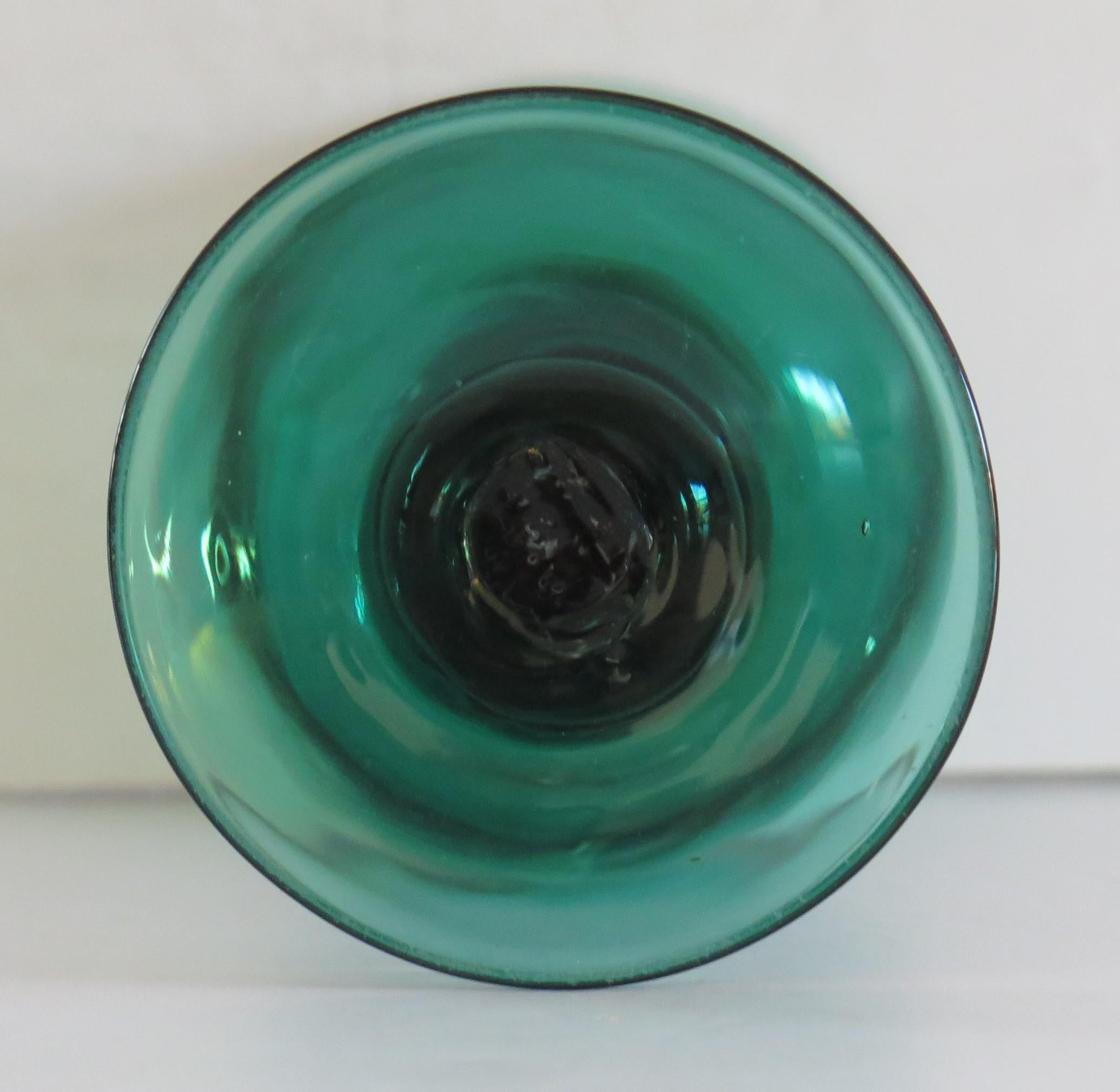 Georgian Wine Glass Bristol Green Rare Cylinder & Basal Knop, English circa 1815 For Sale 1