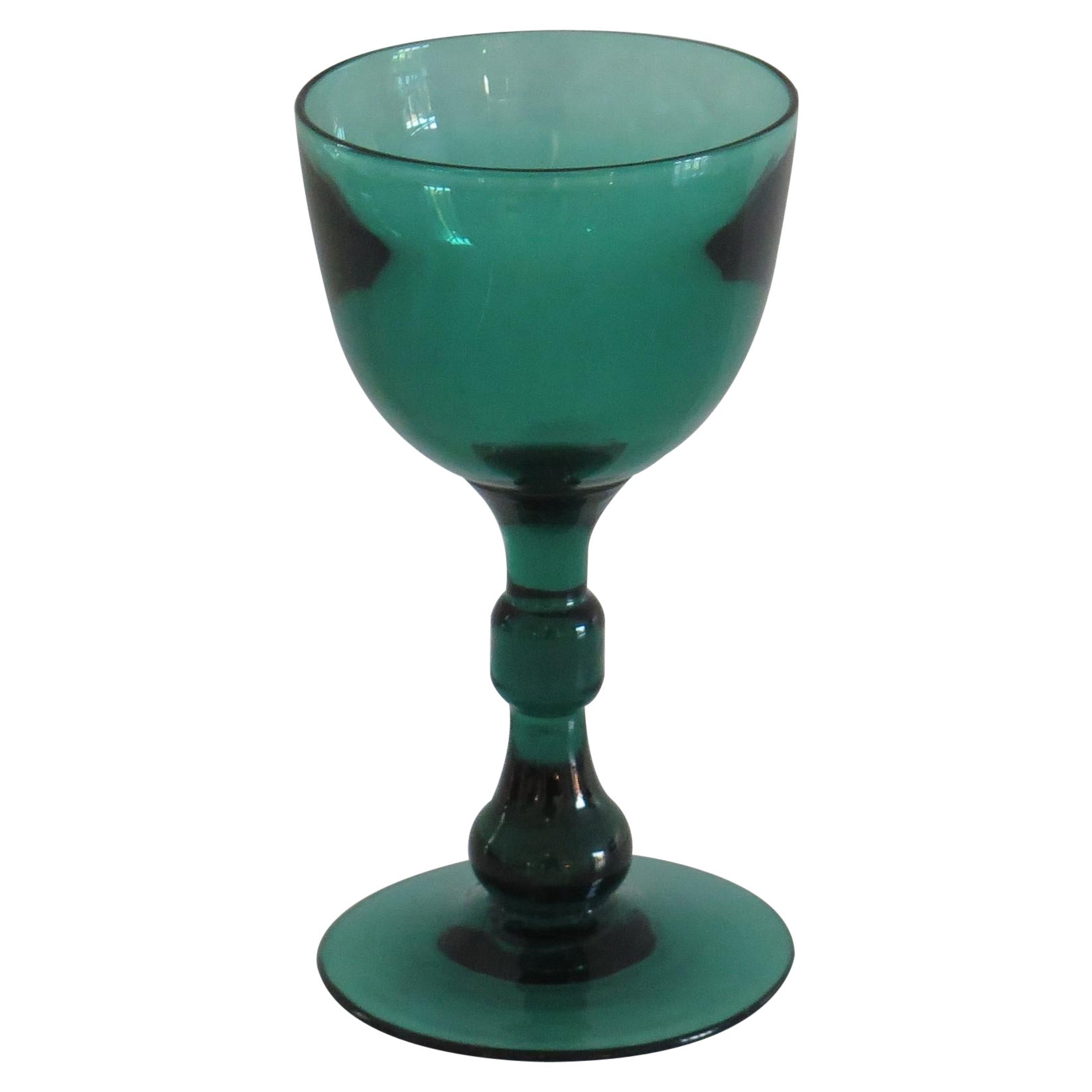 Georgian Wine Glass Bristol Green Rare Cylinder & Basal Knop, English circa 1815