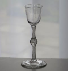 Georgian Wine Glass Handblown Cotton Twist Stem with central knop, Circa 1765