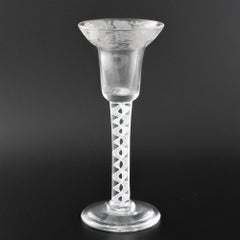 Georgian Wine Glass Opaque Twist Stem Engraved Saucer Top Bowl c1760