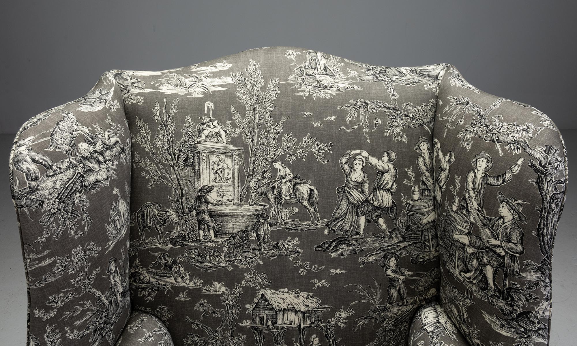 18th Century and Earlier Georgian Wing Chair in 100% Cotton Toile Fabric from Pierre Frey