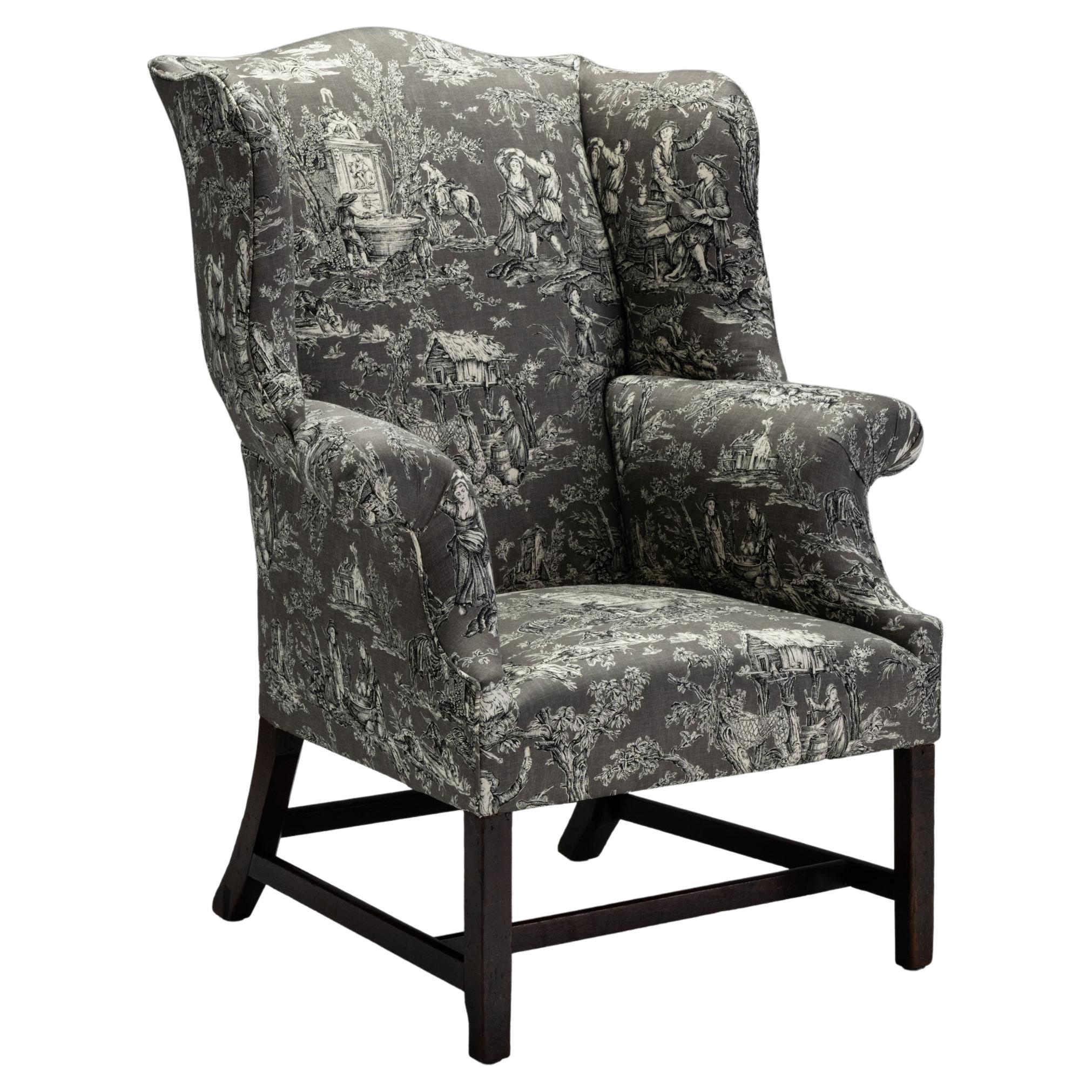 Georgian Wing Chair in 100% Cotton Toile Fabric from Pierre Frey