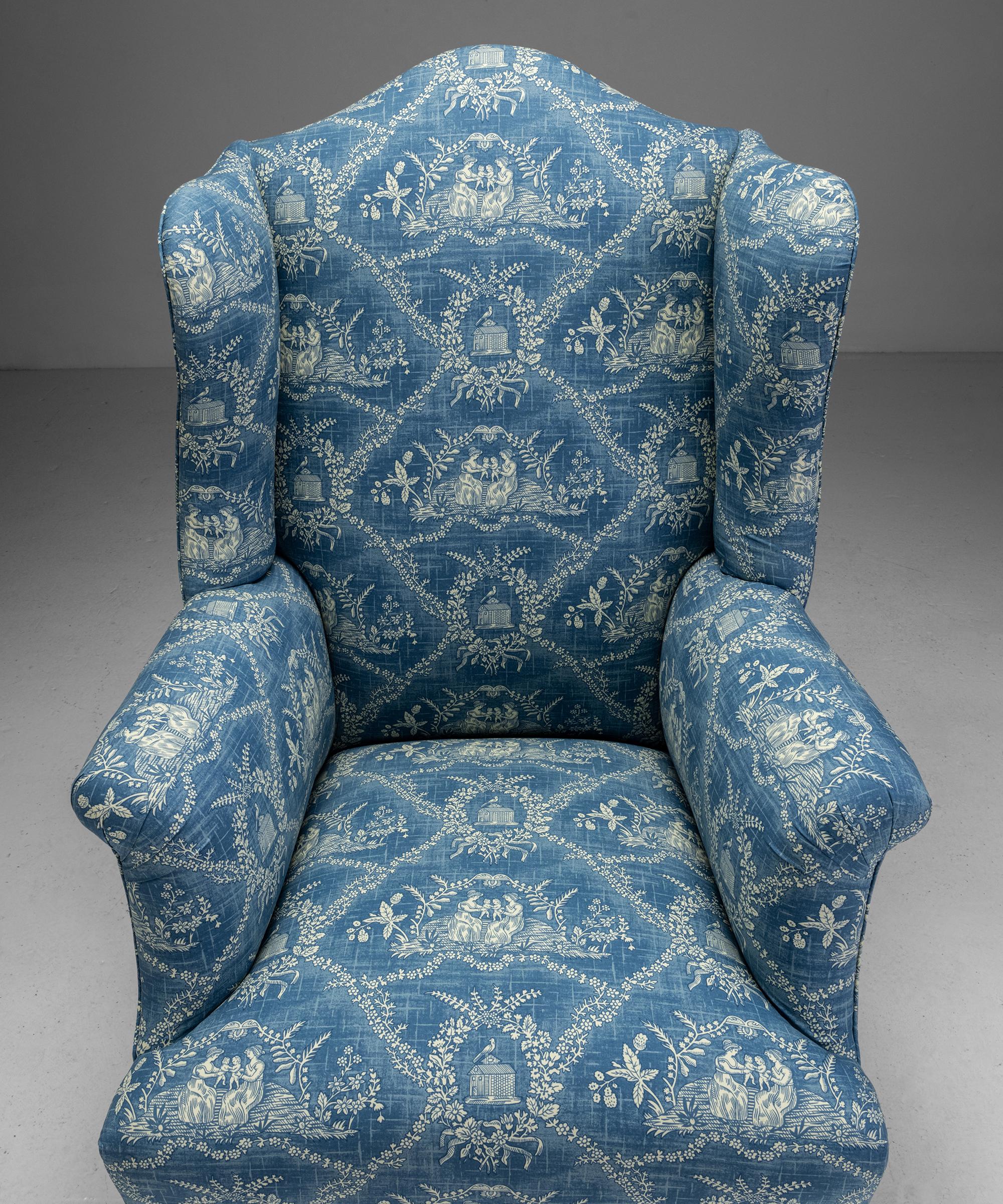 English Georgian Wingback Armchair in 100% Cotton Toile Fabric from Pierre Frey