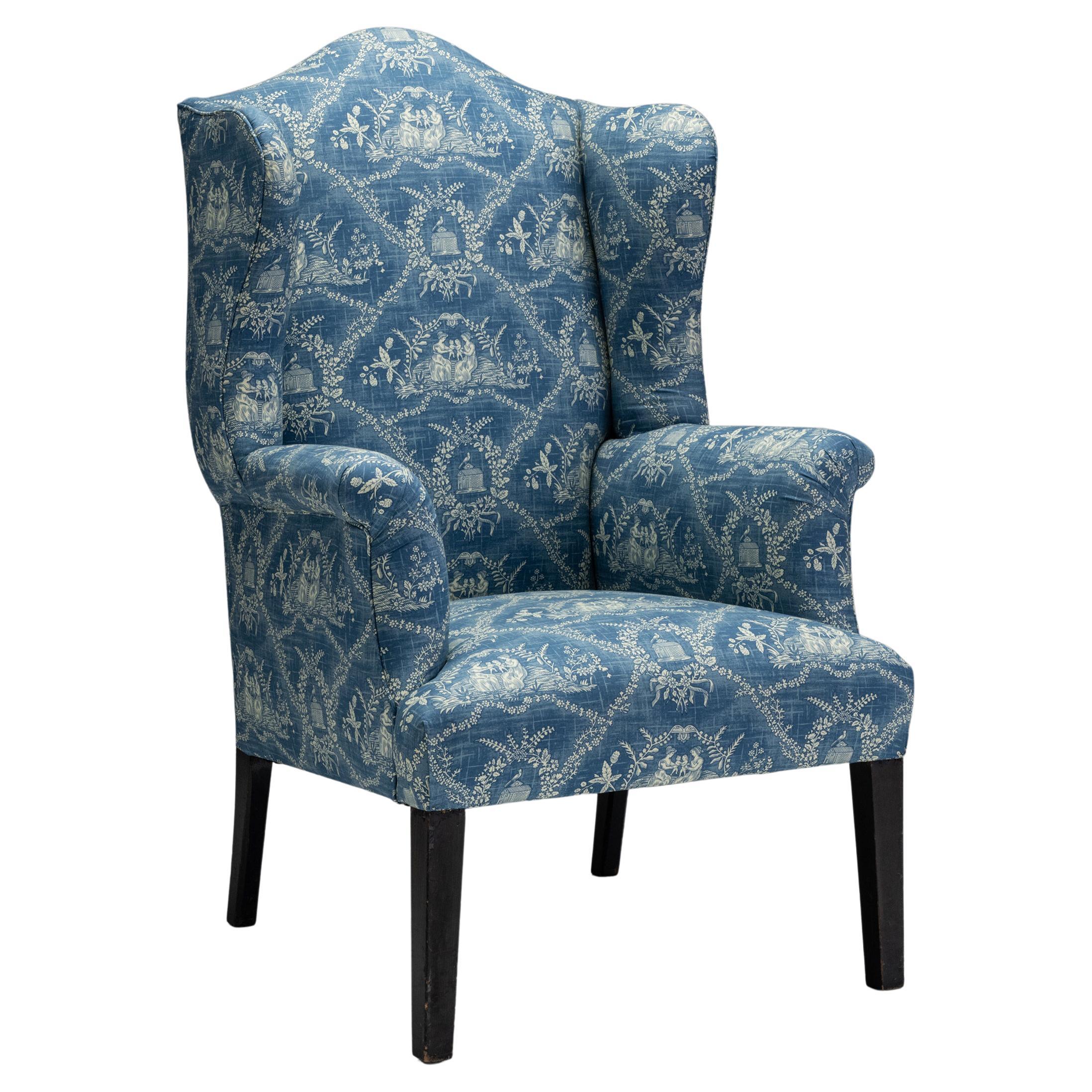 Georgian Wingback Armchair in 100% Cotton Toile Fabric from Pierre Frey