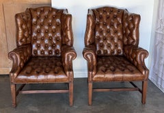 Georgian Wingback Armchairs, Leather Upholstery, Circa 1940s