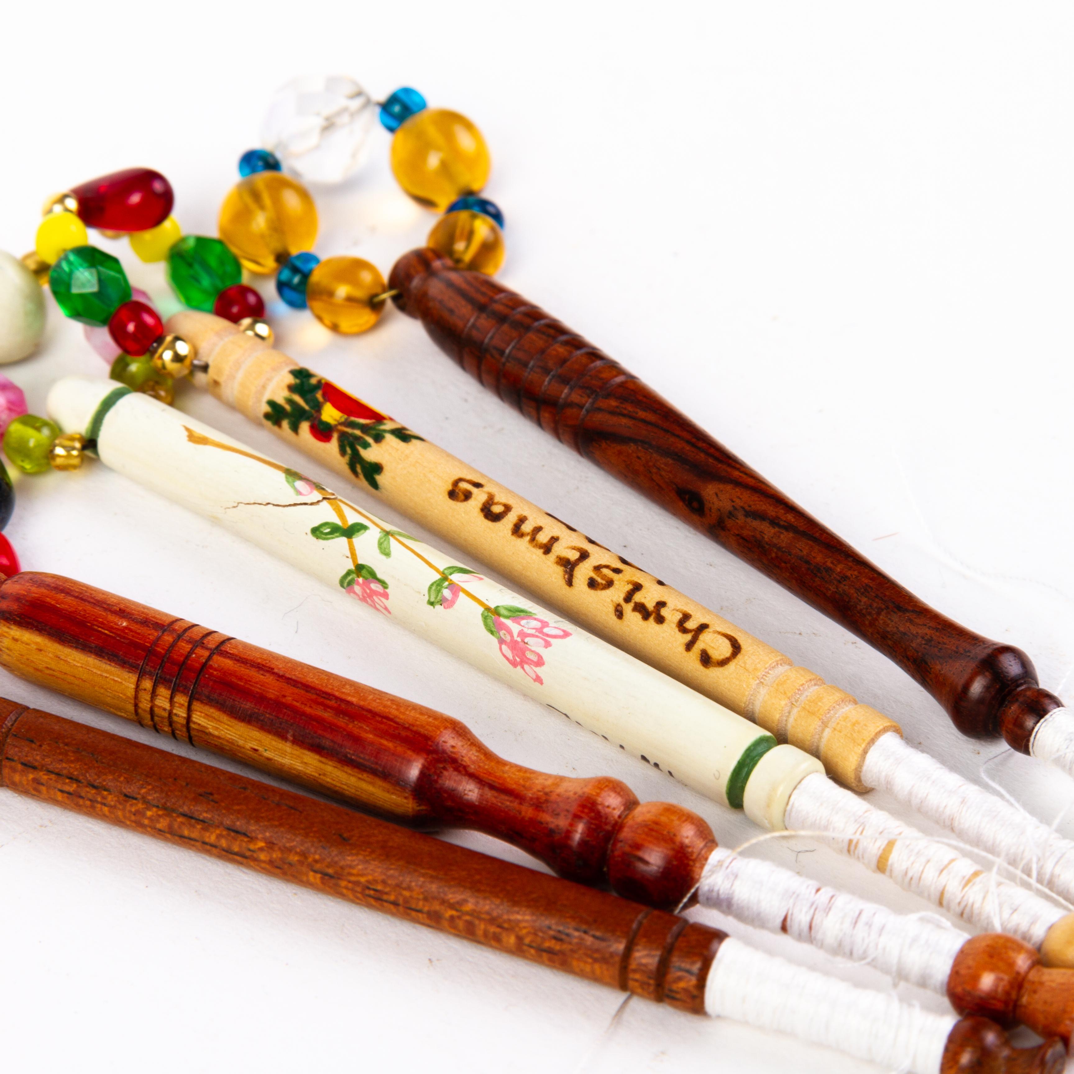 Georgian Wood Lace Bobbins with Glass Beads (x5) For Sale 1