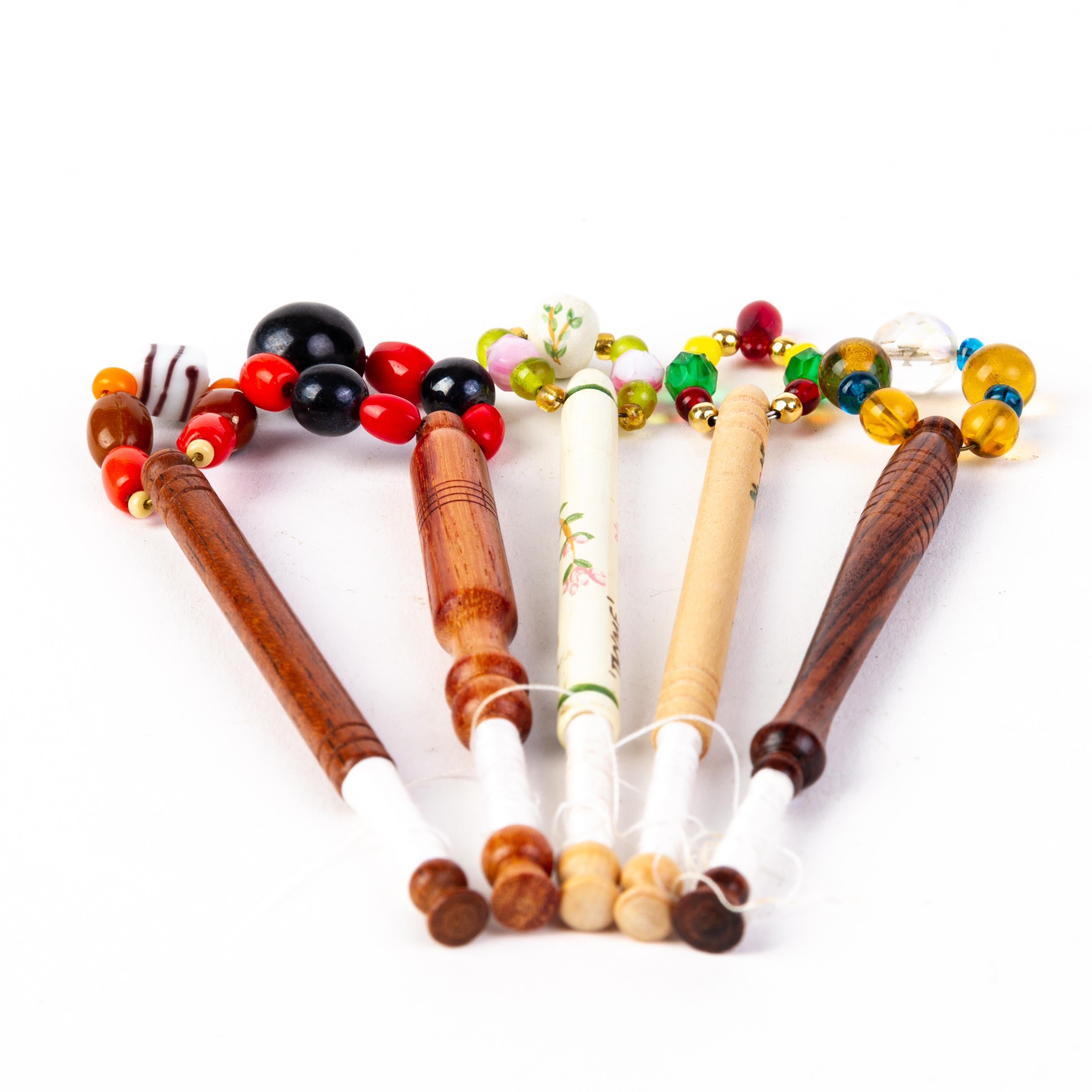 Georgian Wood Lace Bobbins with Glass Beads (x5) For Sale 2