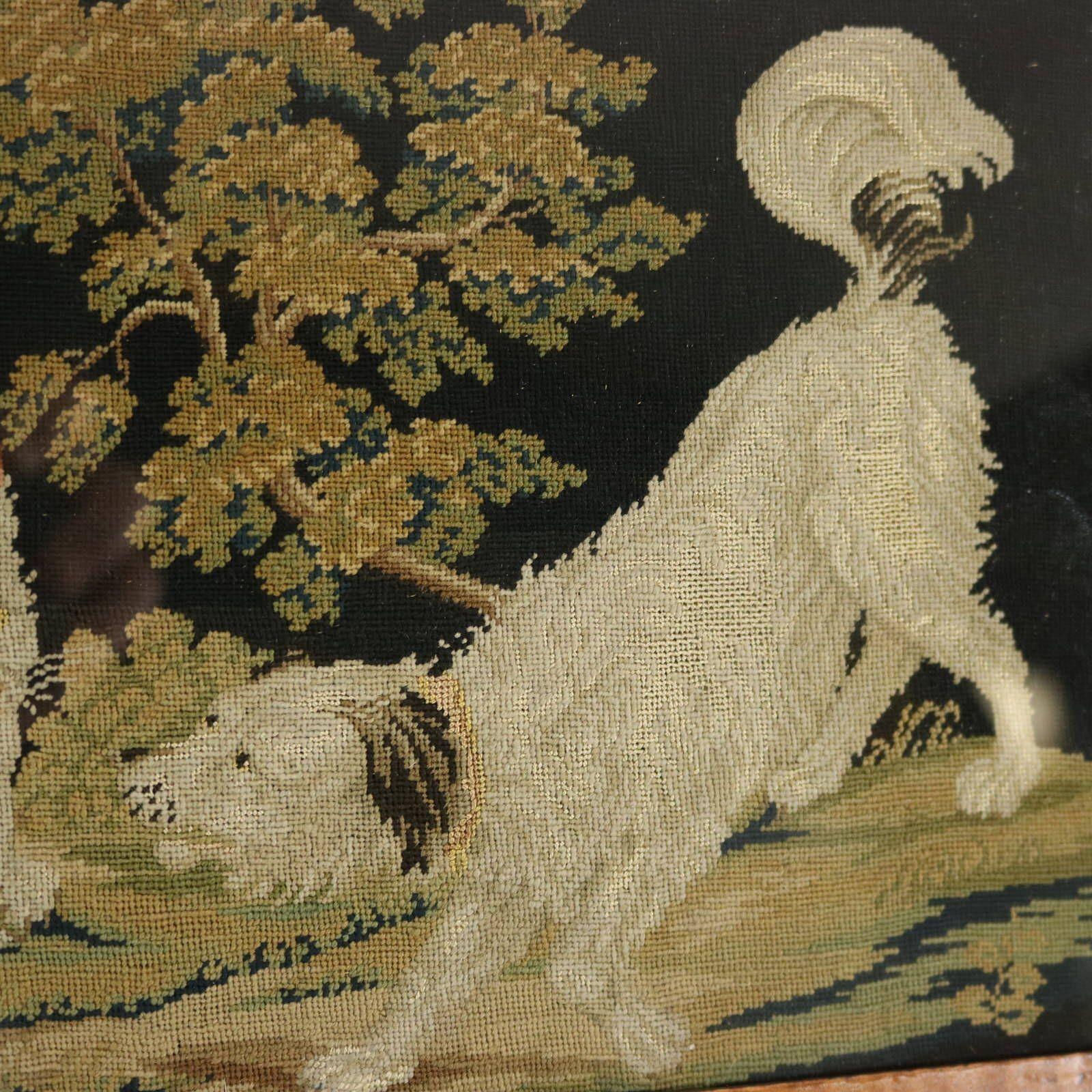 Georgian Woolwork Embroidery of Dog & Cat In Good Condition For Sale In Chelmsford, Essex