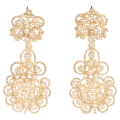 Antique Georgian Woven Seed Pearl Chandelier Earrings of Lace-Like Design