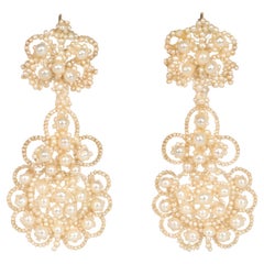 Georgian Woven Seed Pearl Chandelier Earrings of Lace-Like Design