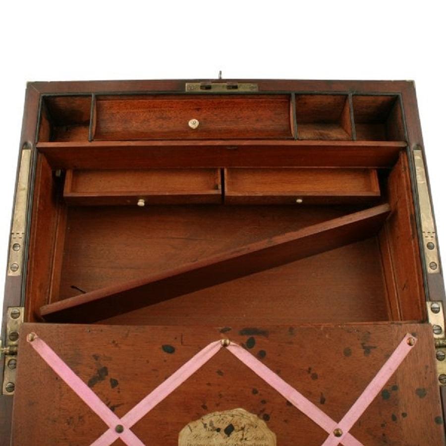 Mahogany Georgian Writing Box by Hicks of London, 19th Century For Sale