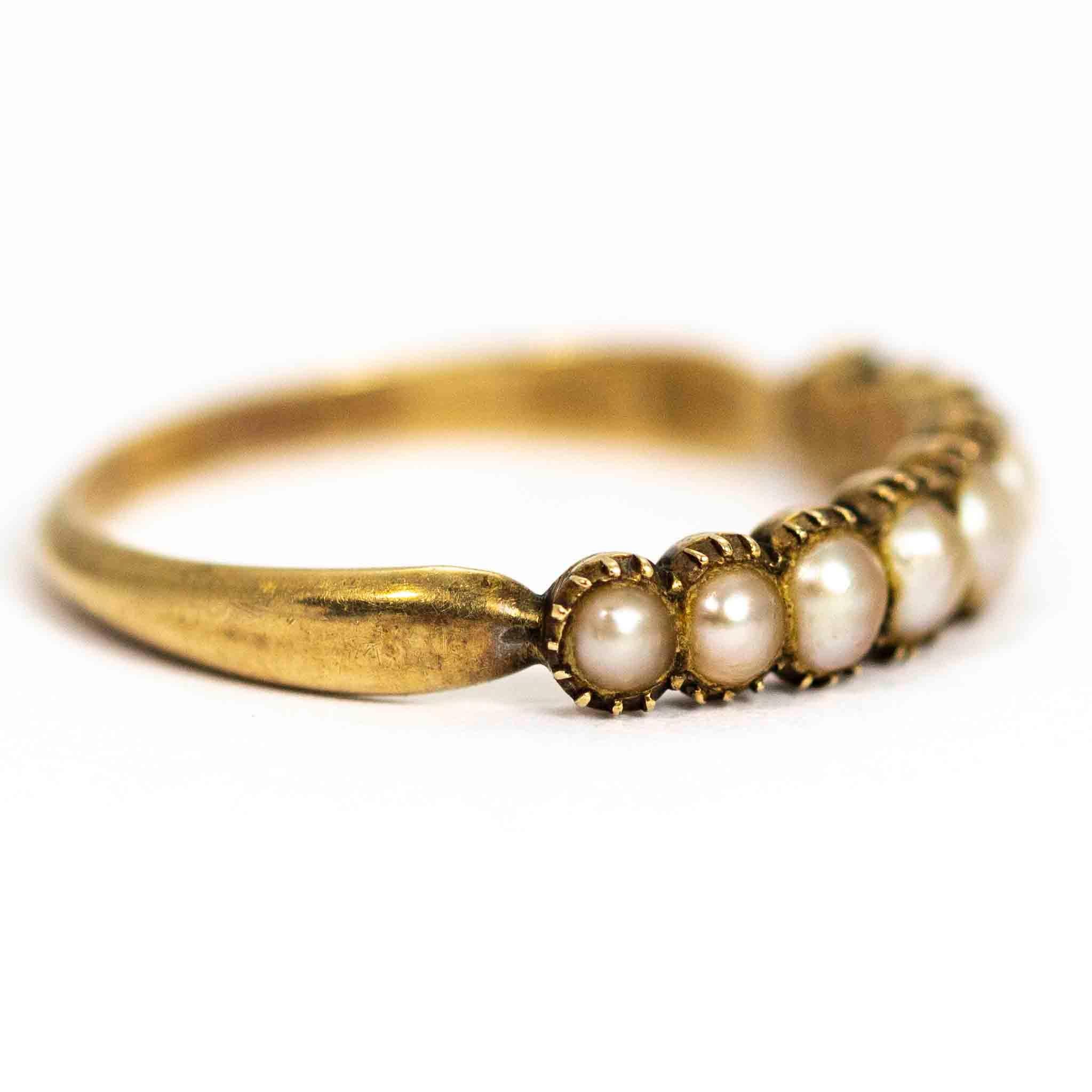 Georgian X Carat Gold Pearl Half Eternity Band In Good Condition In Chipping Campden, GB