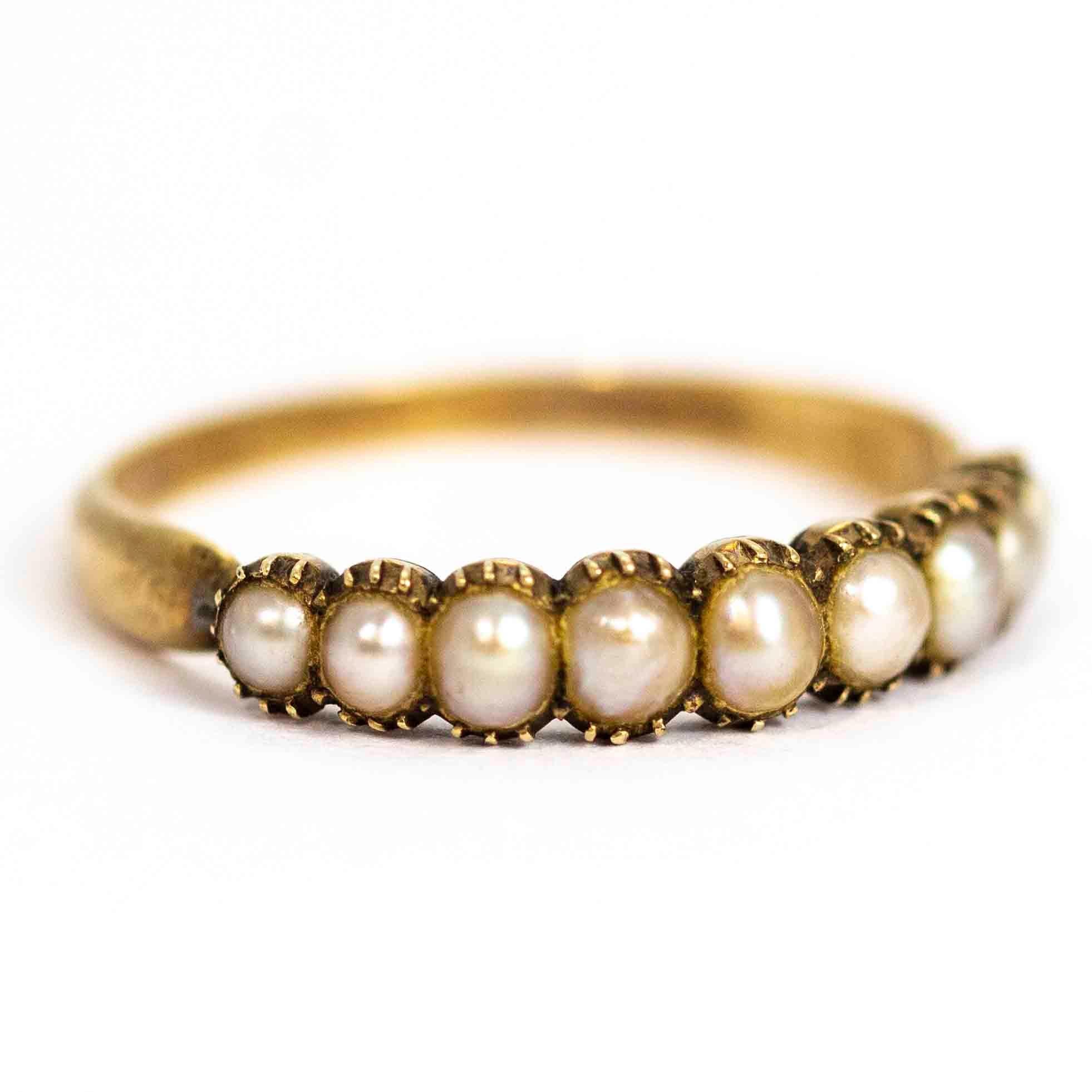 Women's or Men's Georgian X Carat Gold Pearl Half Eternity Band