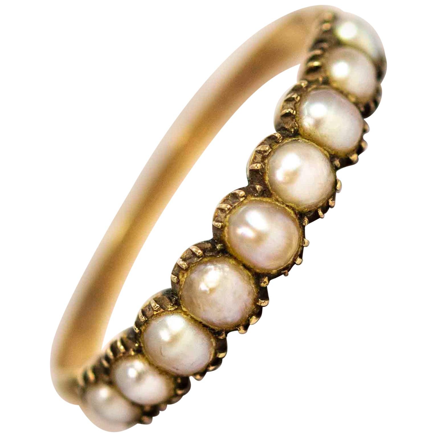 Georgian X Carat Gold Pearl Half Eternity Band