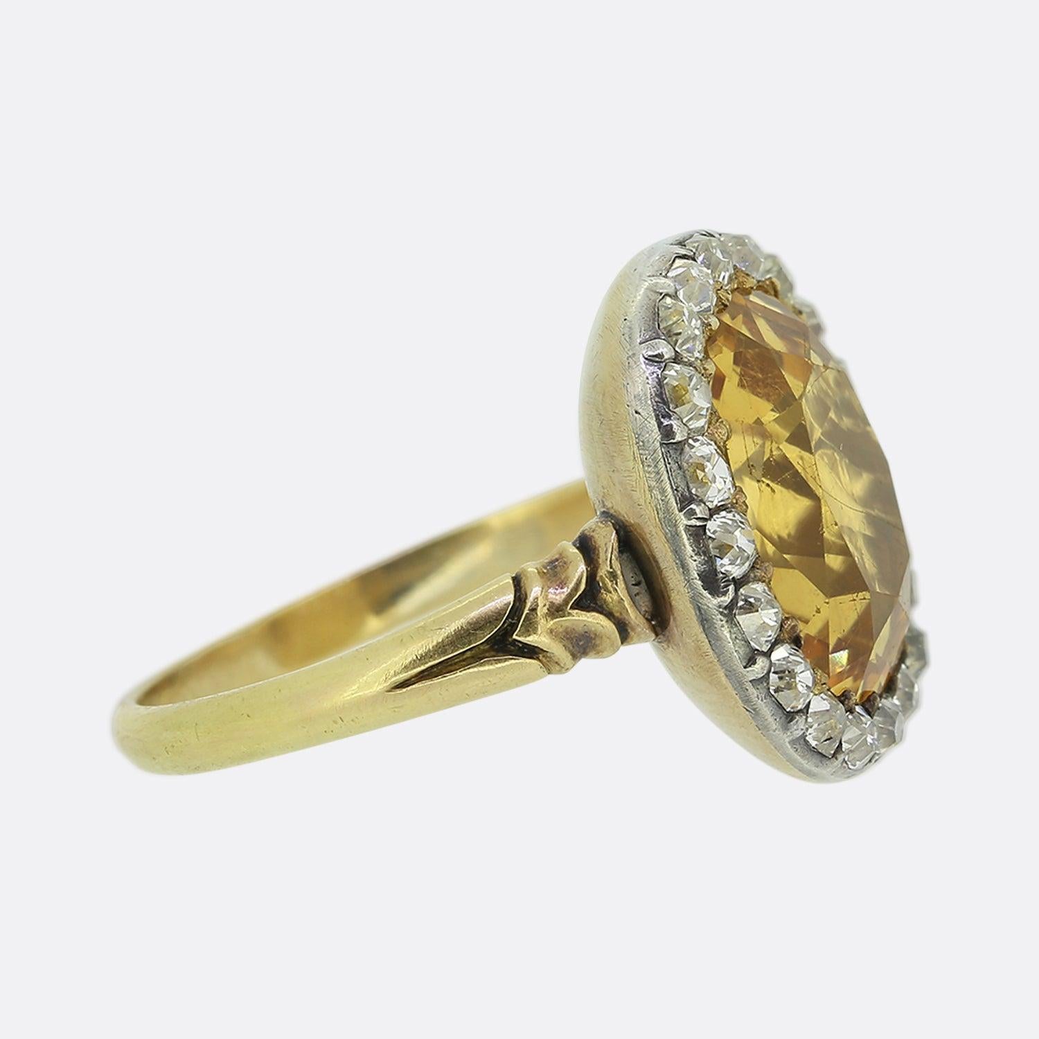 Old European Cut Georgian Yellow Topaz and Diamond Cluster Ring