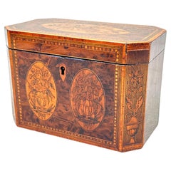 Caja de té georgiana de tejo con incrustaciones florales