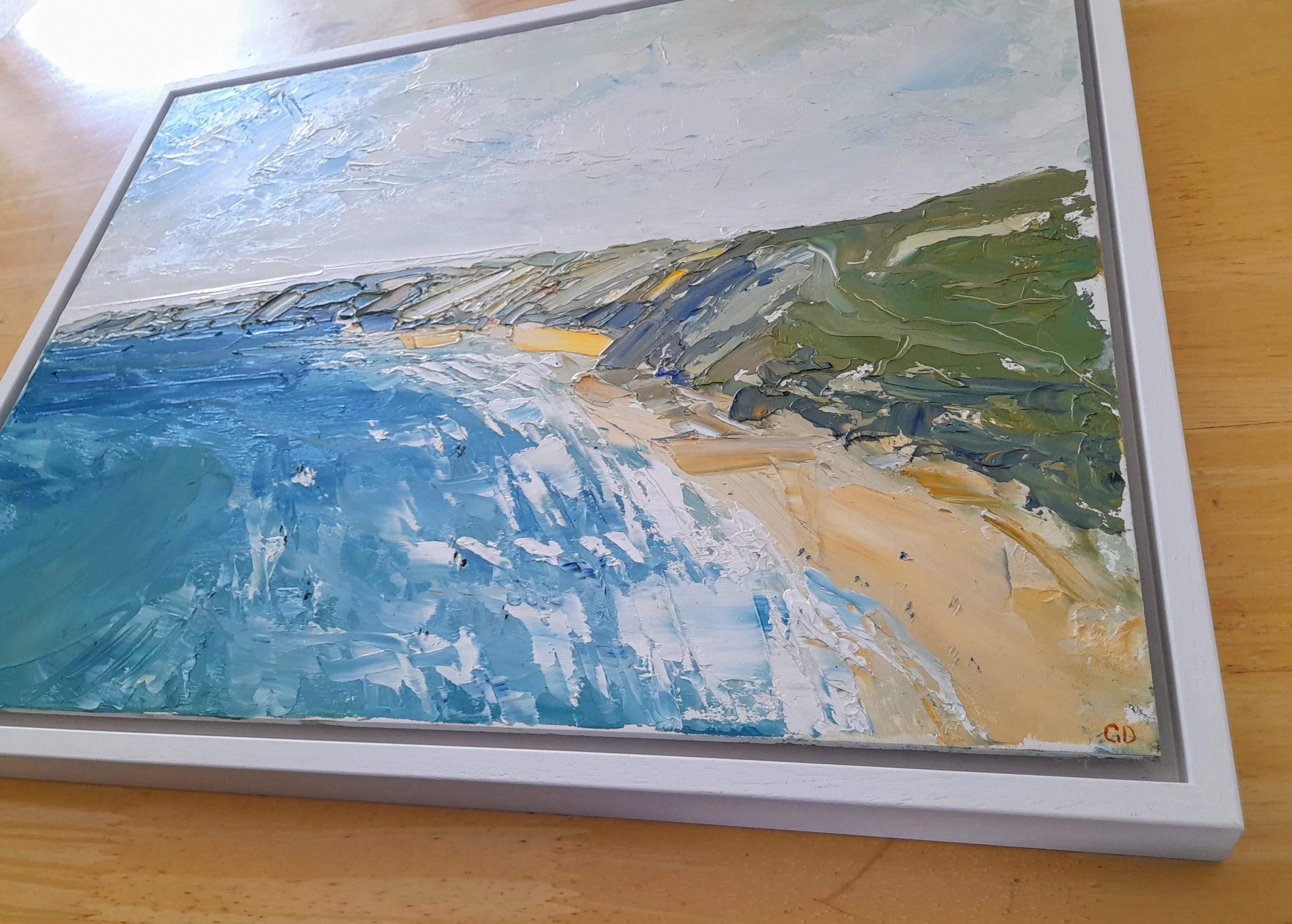 A Breezy Day at Perranporth, Cornwall by Georgie Dowling, Coastal Art - Contemporary Painting by Georgie Dowling 