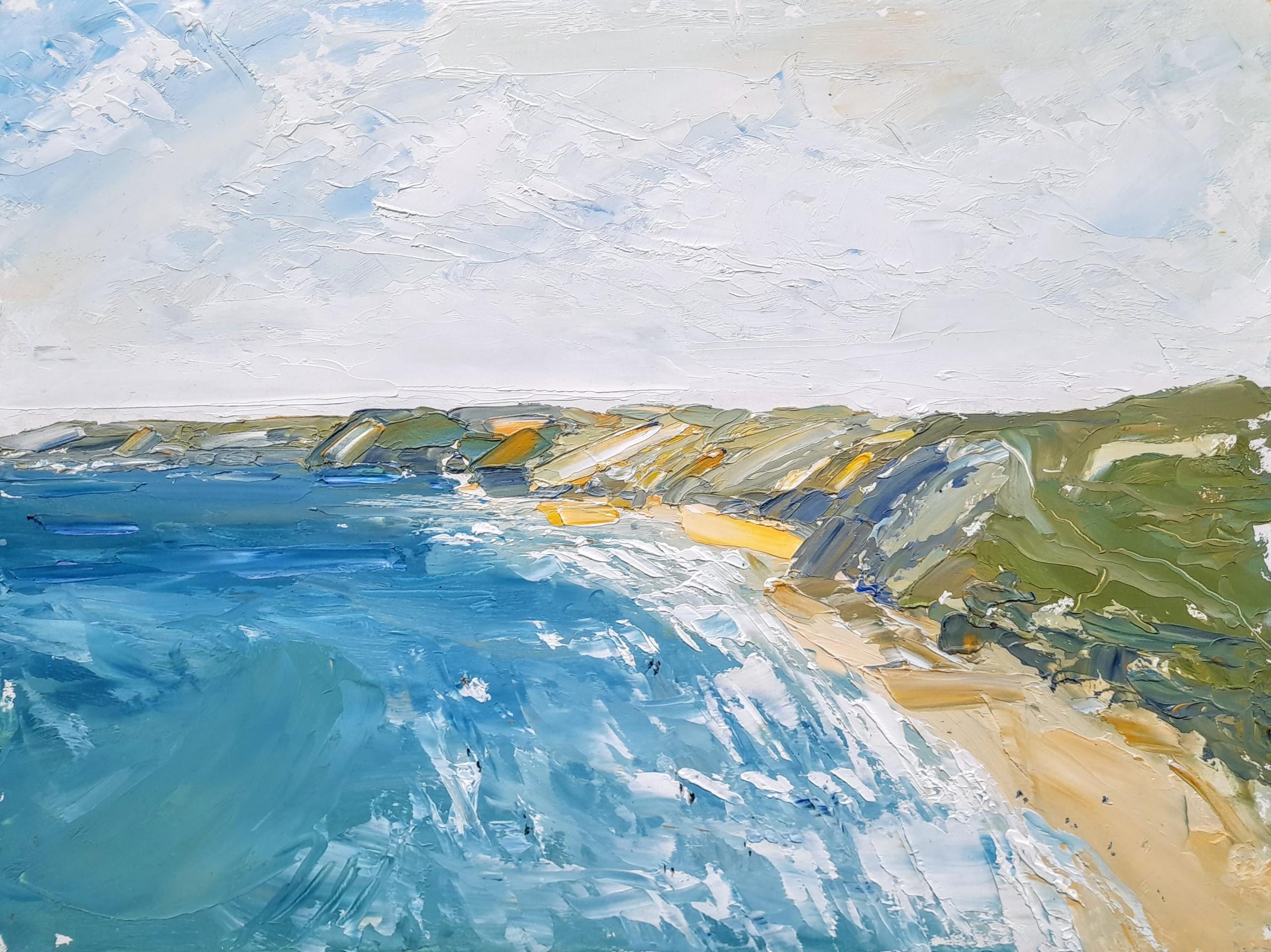Georgie Dowling  Landscape Painting - A Breezy Day at Perranporth, Cornwall by Georgie Dowling, Coastal Art