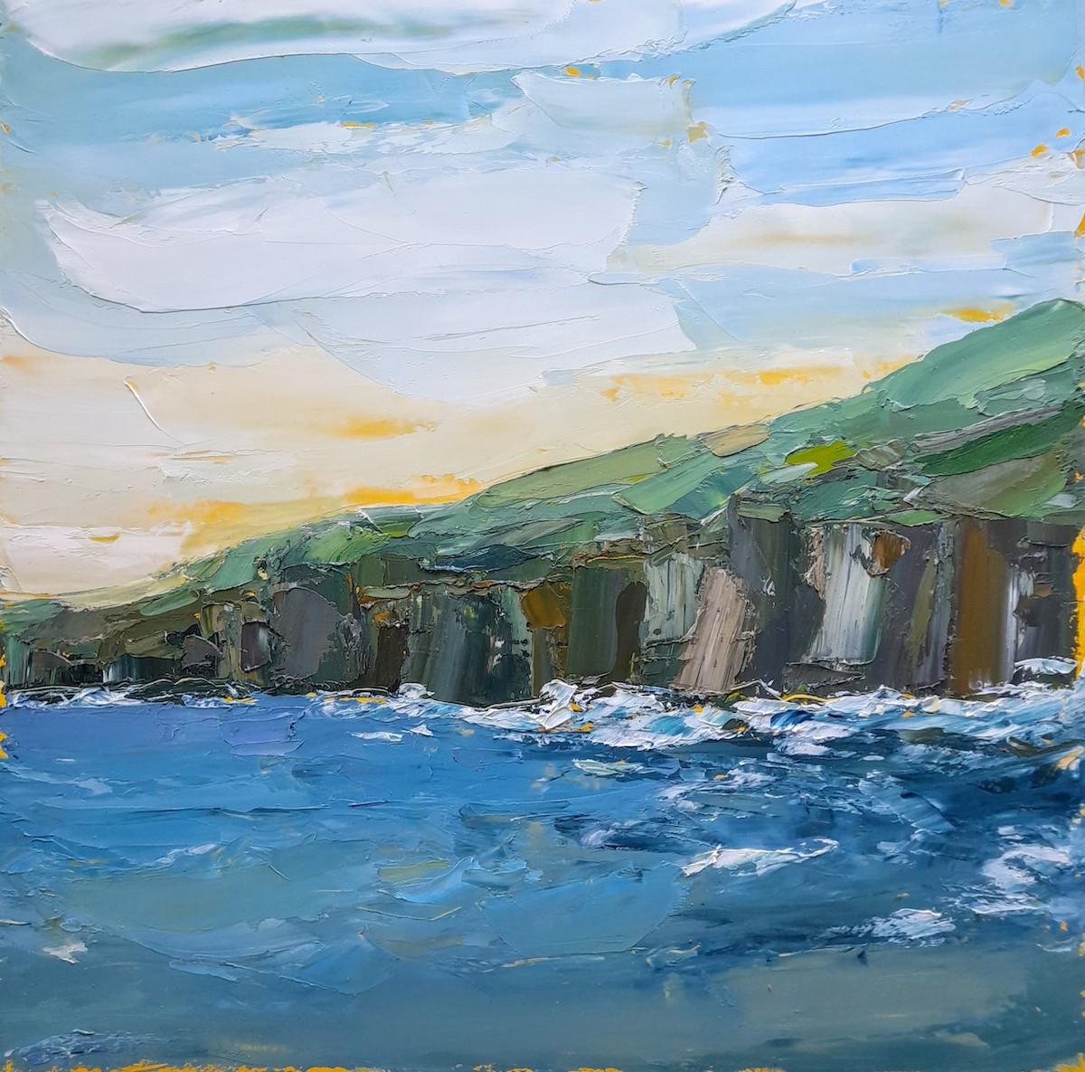 Georgie Dowling  Figurative Painting - Across the Bay - Cornwall by Georgie Dowling, Contemporary seascape painting