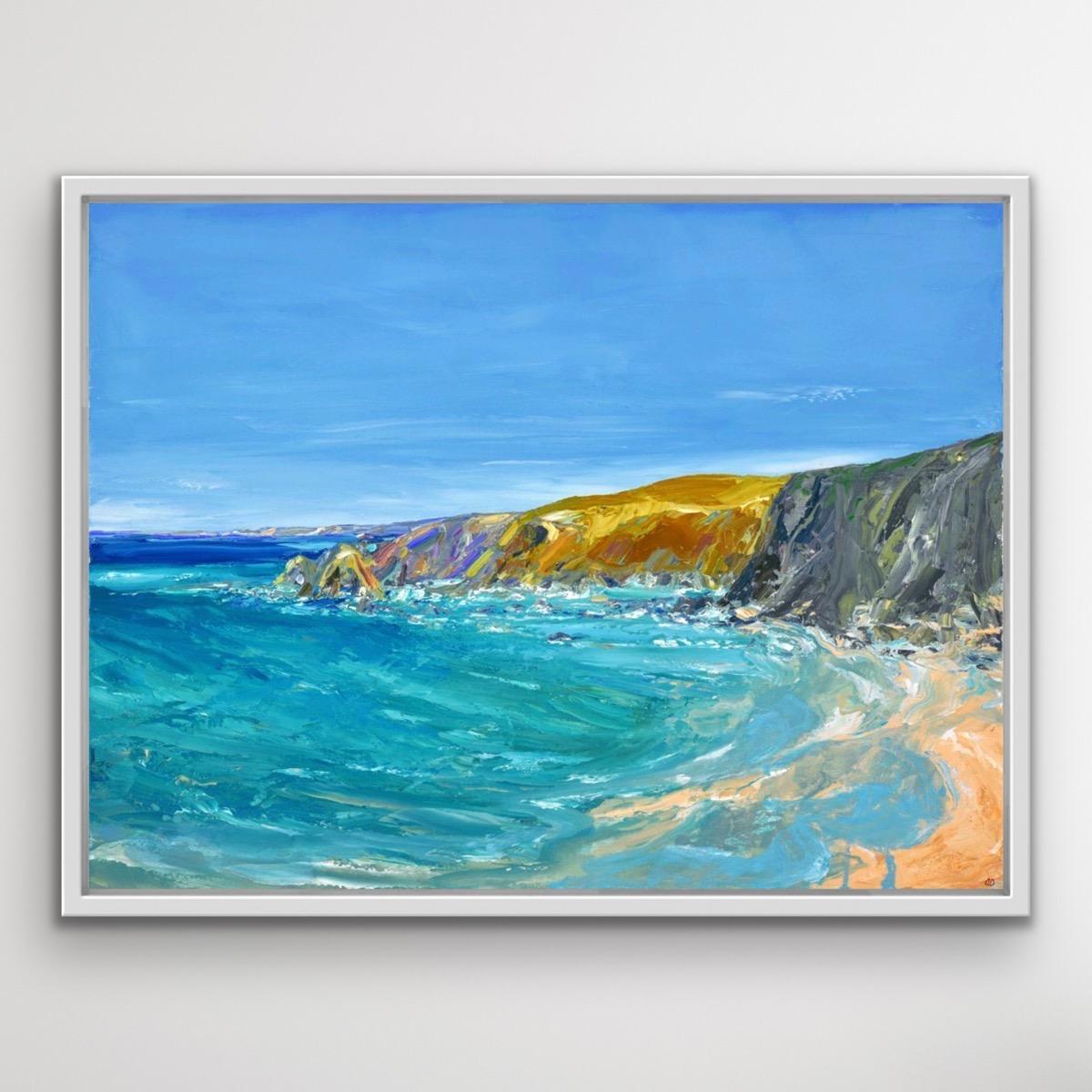 Colourful day at Trevaunance, Seascape and Coastal painting, Beach House Art - Expressionist Painting by Georgie Dowling 